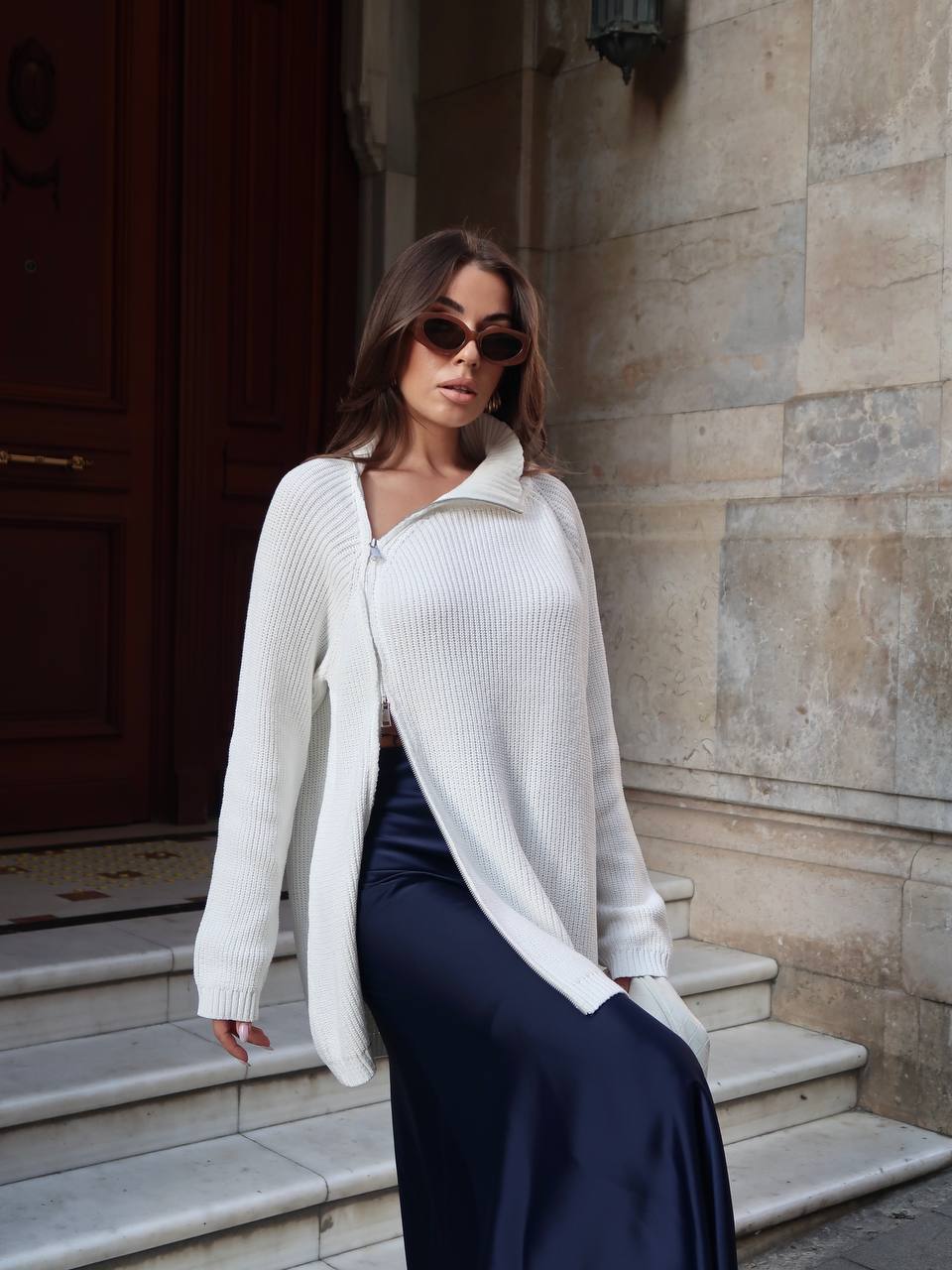 FERMUAR DETAYLI TRİKO - Ekru