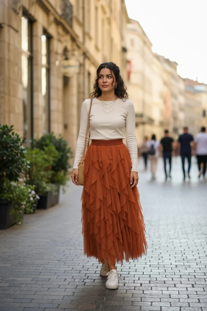 İTHAL TÜL ETEK - Turuncu