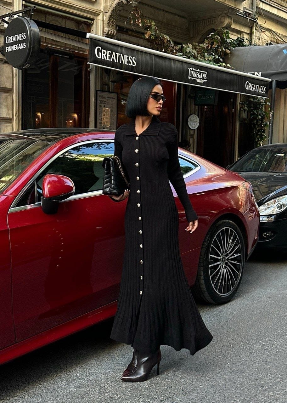 TRİKO MAXİ ELBİSE - Siyah