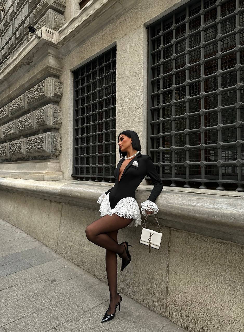 DANTEL DETAYLI VATKALI TULUM - Siyah