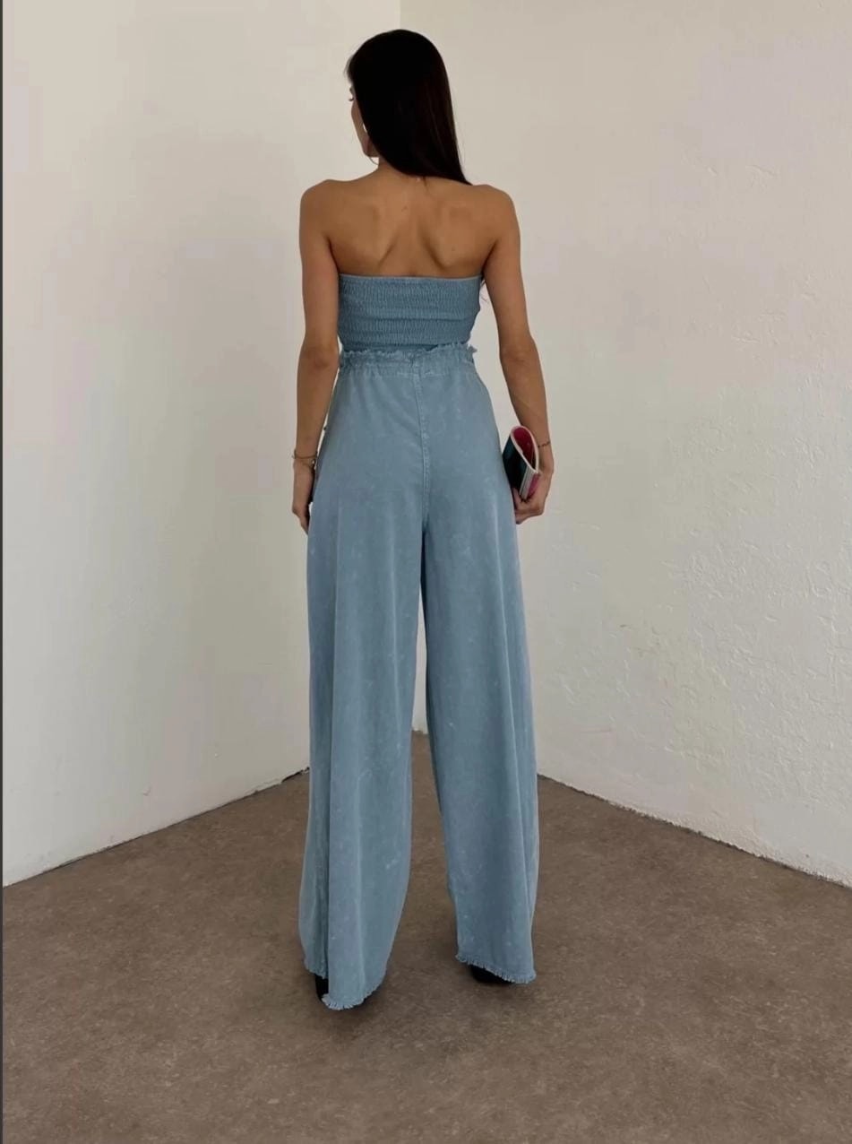 Premium pamuklu Denim Crop Takim