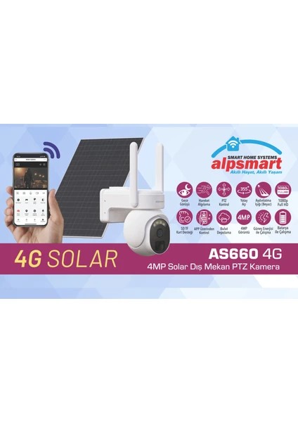 Alpsmart AS660 4g Solar 4mp Güvenlik Kamerası Güneş Enerjili Tuya Uyumlu