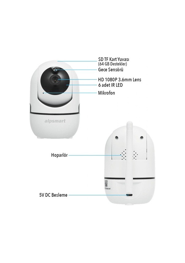 ALPSMART Kablosuz 2mp Ip 360 Derece Hareketli Kayıtlı Wifi Güvenlik Kamerası As-680