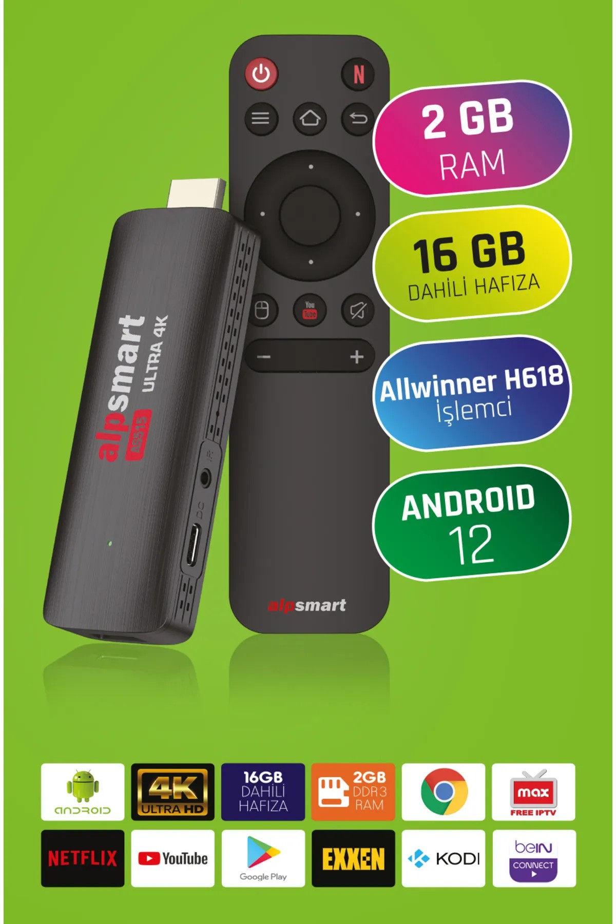 Alpsmart AS-515 Androıd 12 Stıck 2gb Ram 16 GB Hafıza Tv Box 