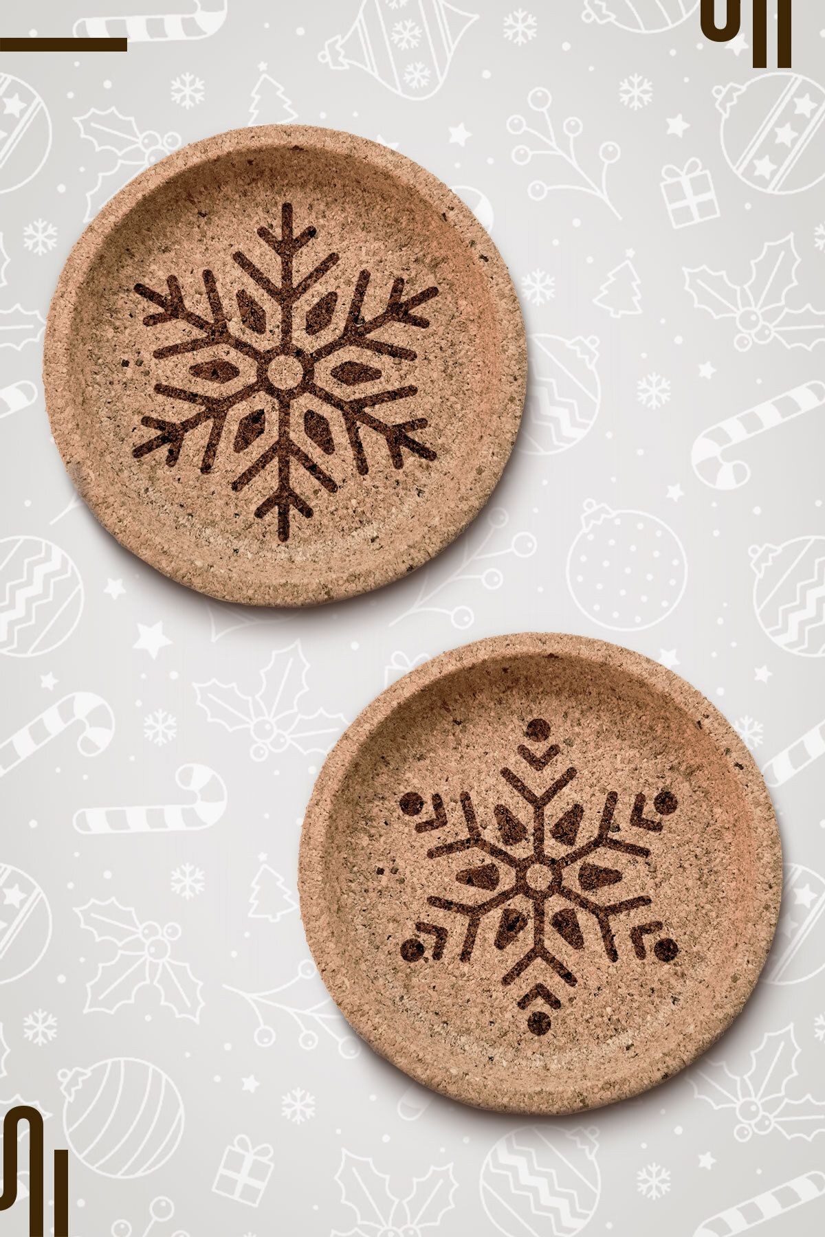 Snowflakes Tasarım Mantar Bardak Altığılı - 2 Adet (9cm) 