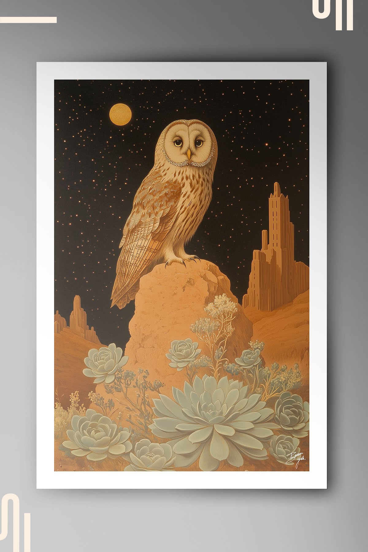 Desert Owl Art Poster - Çerçevesiz