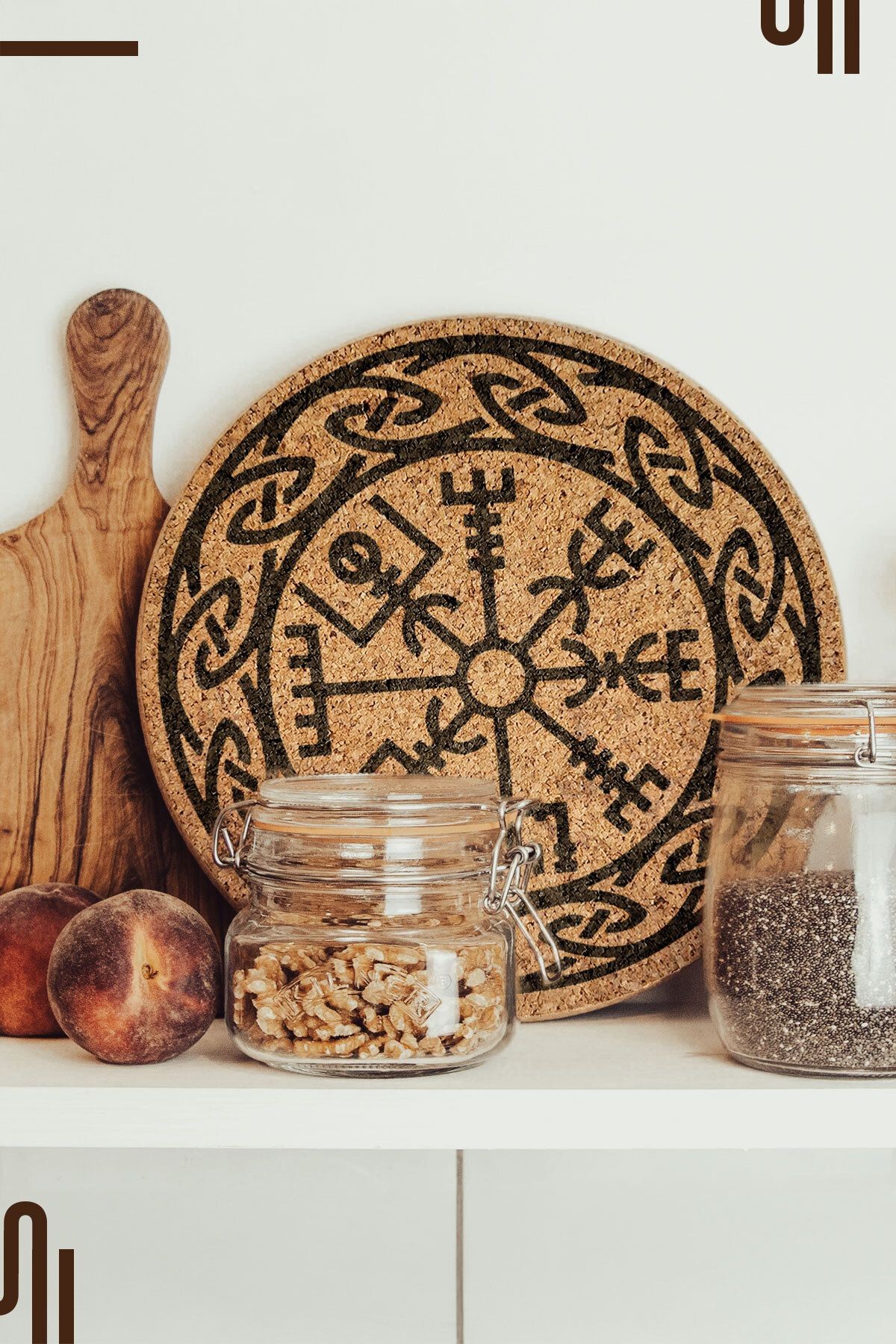 Nordic Runes Tasarımlı Mantar Nihale, Tava ve Çaydanlık Altlığı