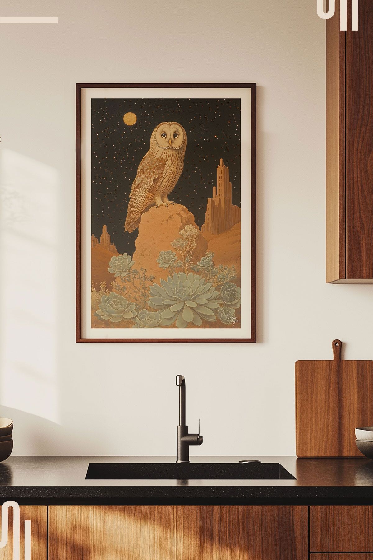 Desert Owl Art Poster - Çerçevesiz