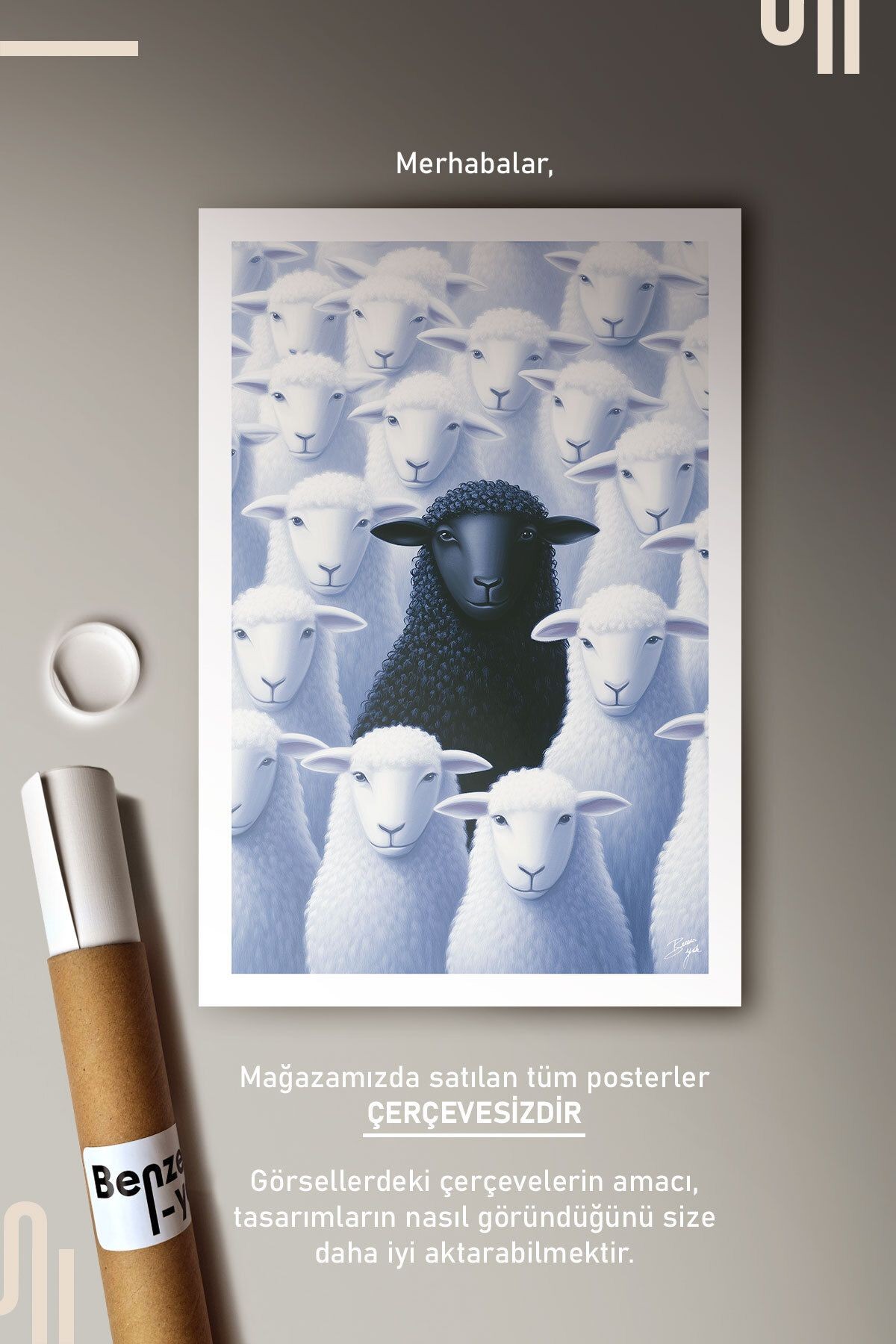 Black Sheep Art Poster - Çerçevesiz