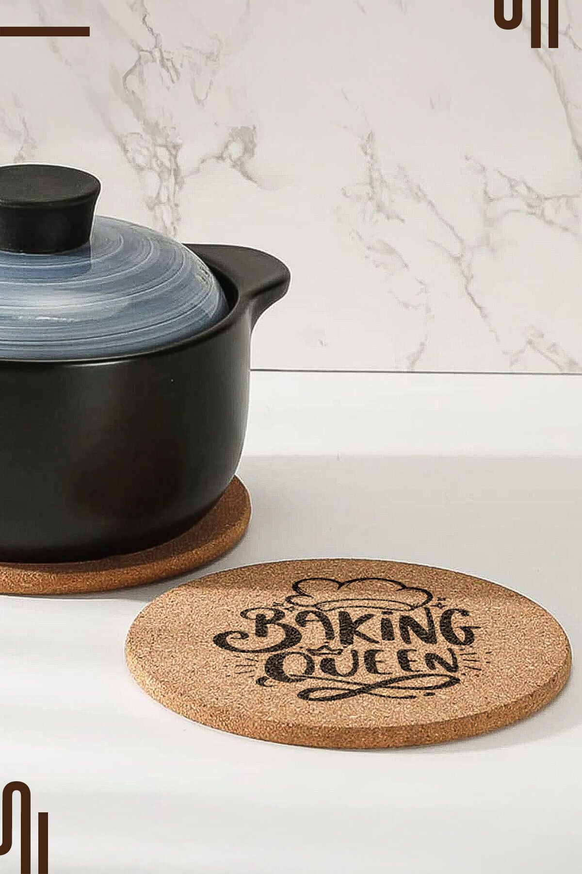 Baking Queen Tasarımlı Mantar Nihale, Tava ve Çaydanlık Altlığı