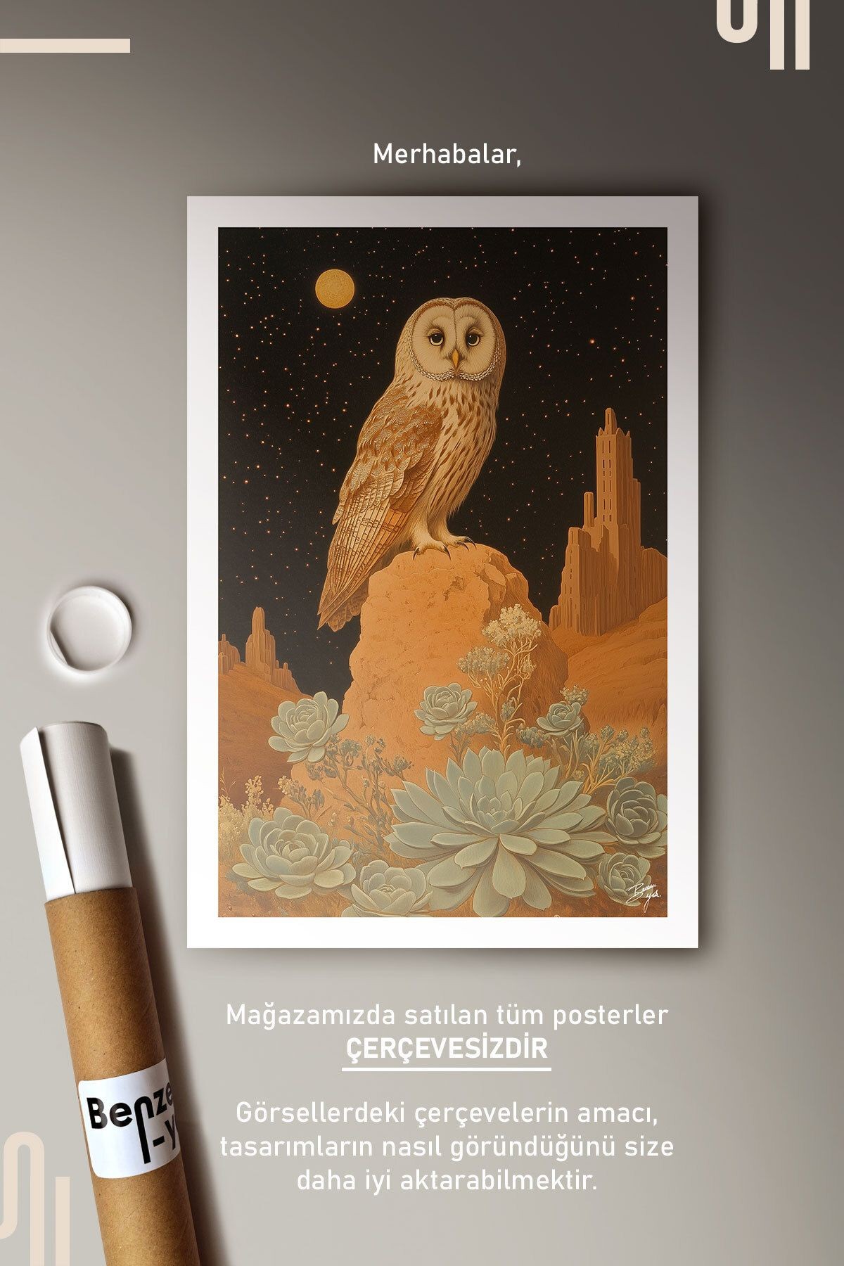 Desert Owl Art Poster - Çerçevesiz