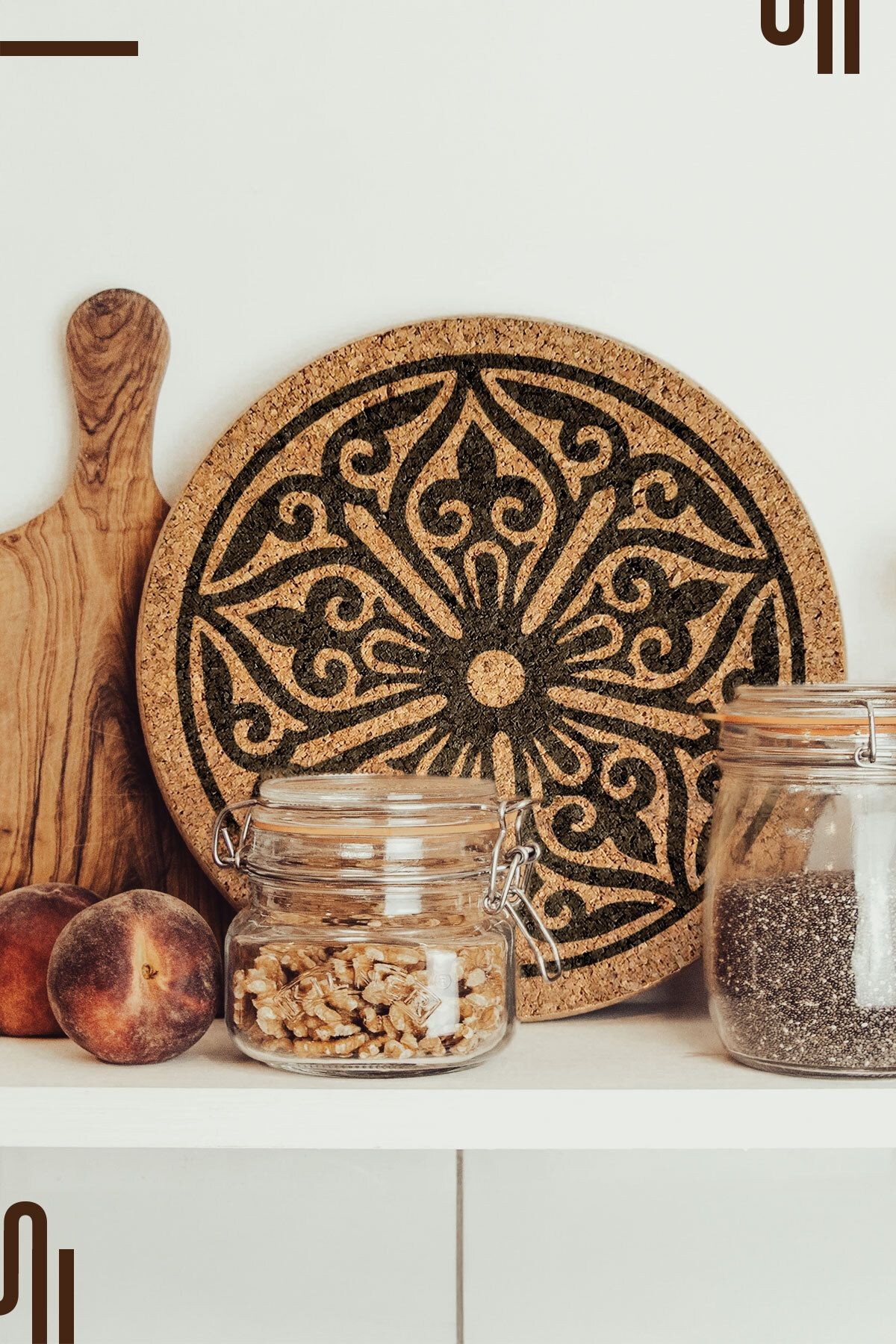 Rustic Arabesque Tasarımlı Mantar Nihale, Tava ve Çaydanlık Altlığı