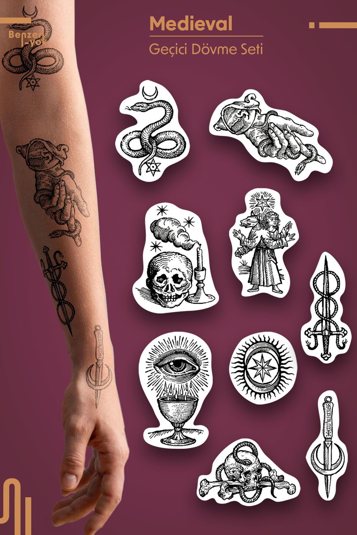 Medieval Geçici Dövme Tattoo Seti (9 Adet)