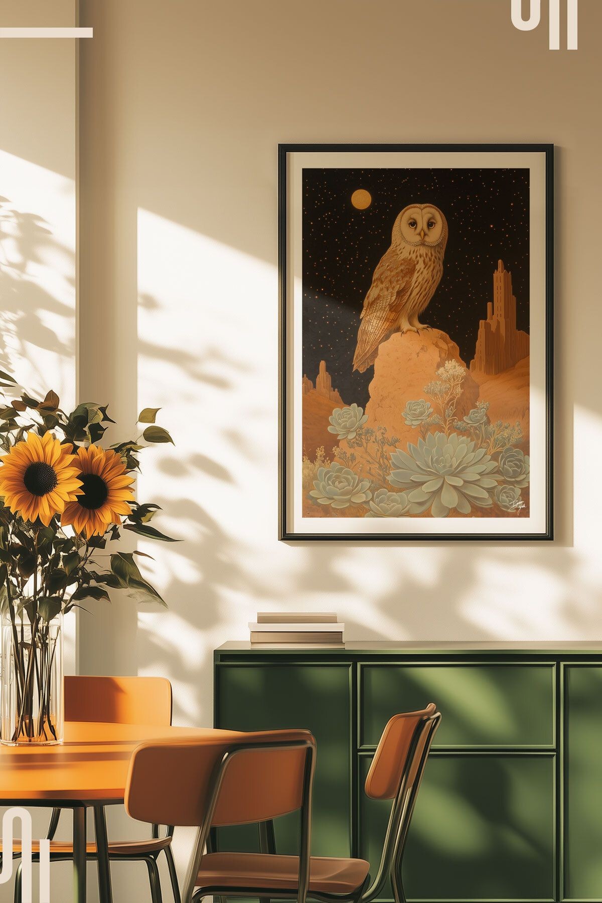 Desert Owl Art Poster - Çerçevesiz