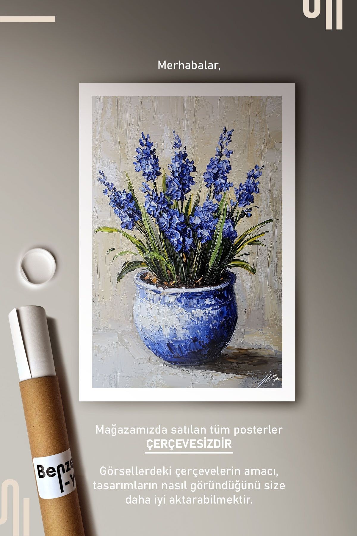 Blue Hyacinths Art Poster - Çerçevesiz