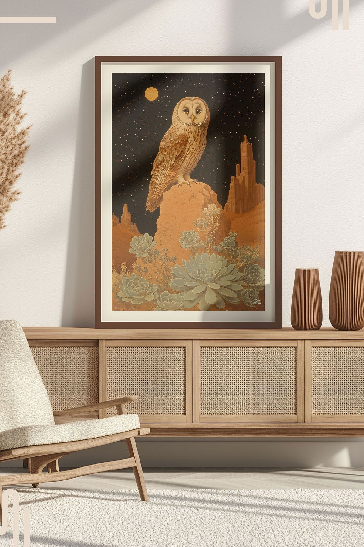 Desert Owl Art Poster - Çerçevesiz