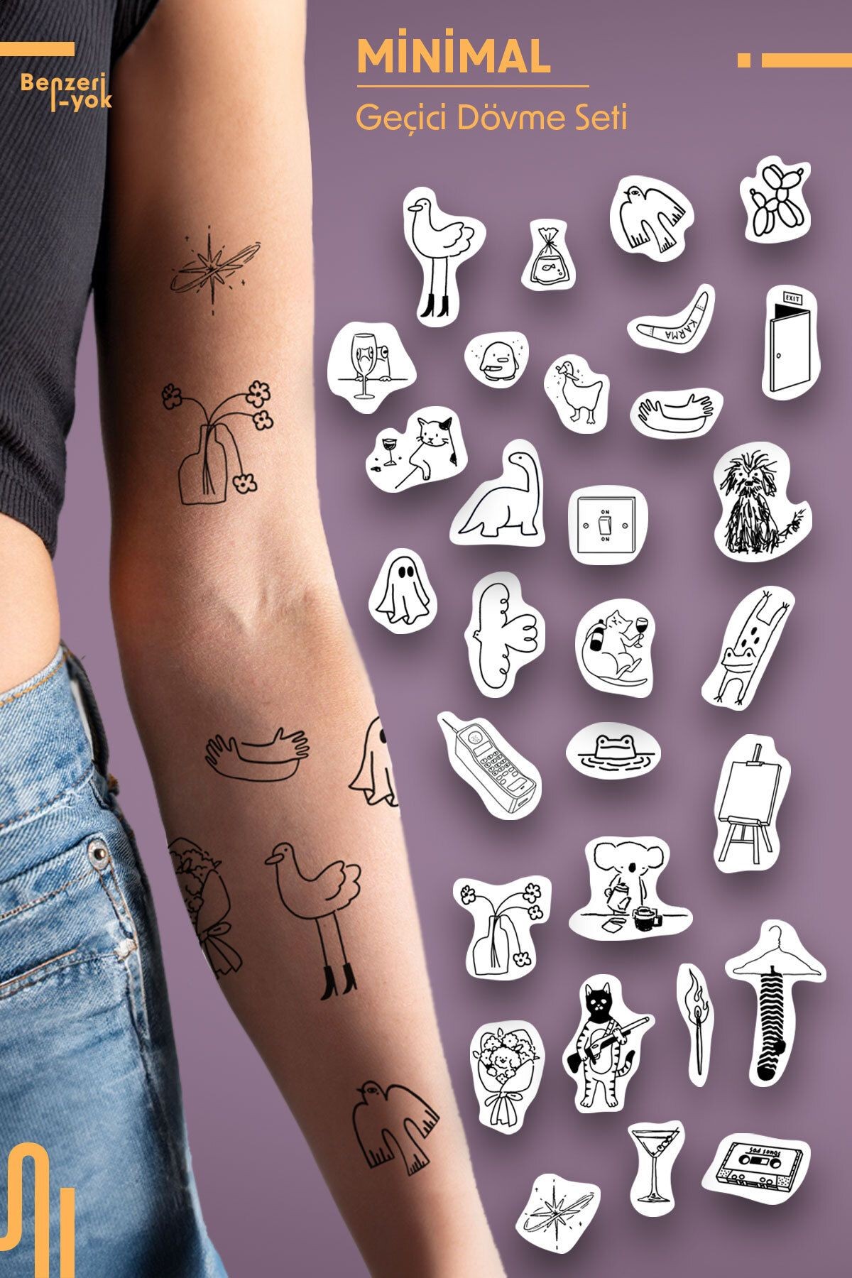 Minimalist Geçici Dövme Tattoo Seti (10 Adet)