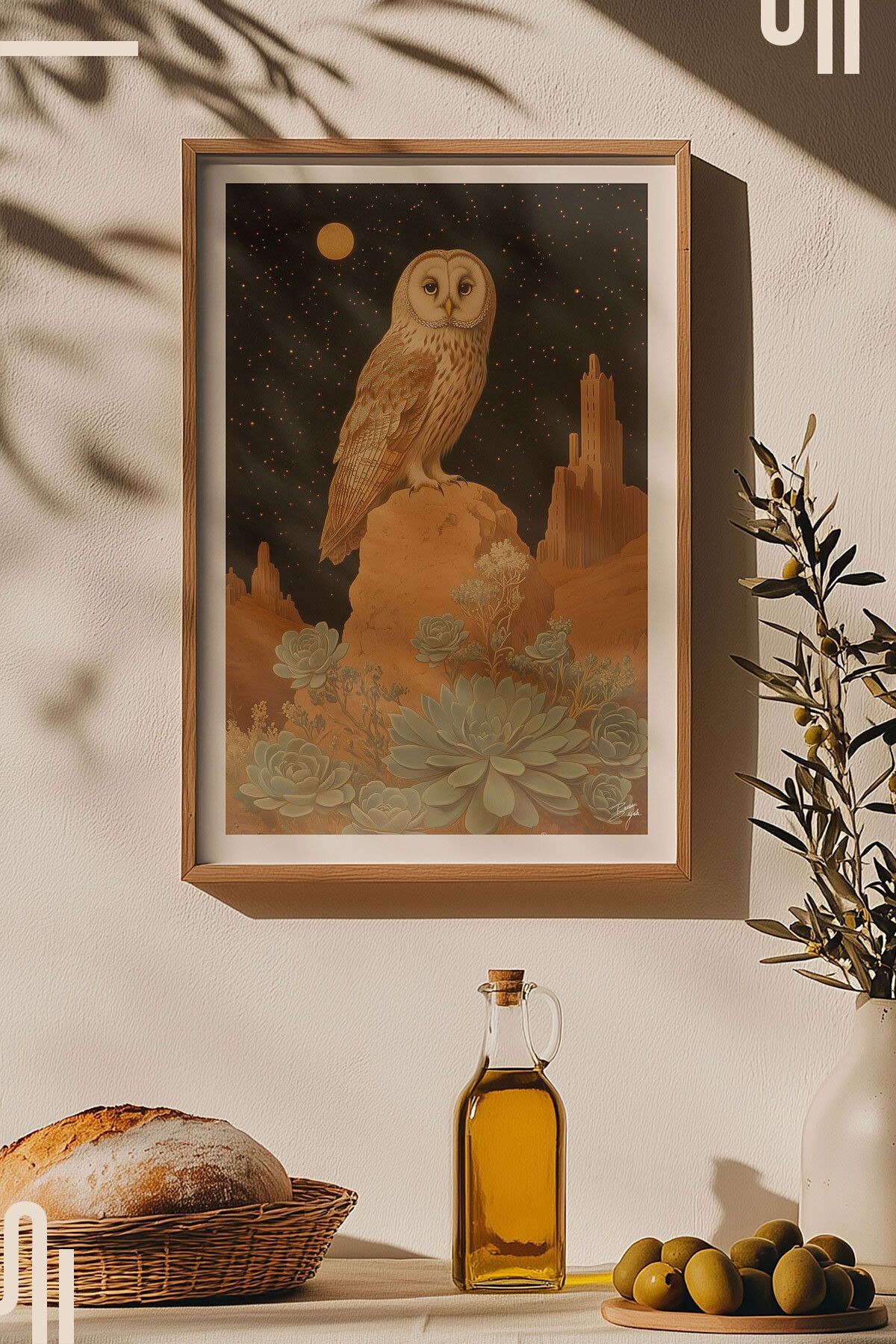 Desert Owl Art Poster - Çerçevesiz