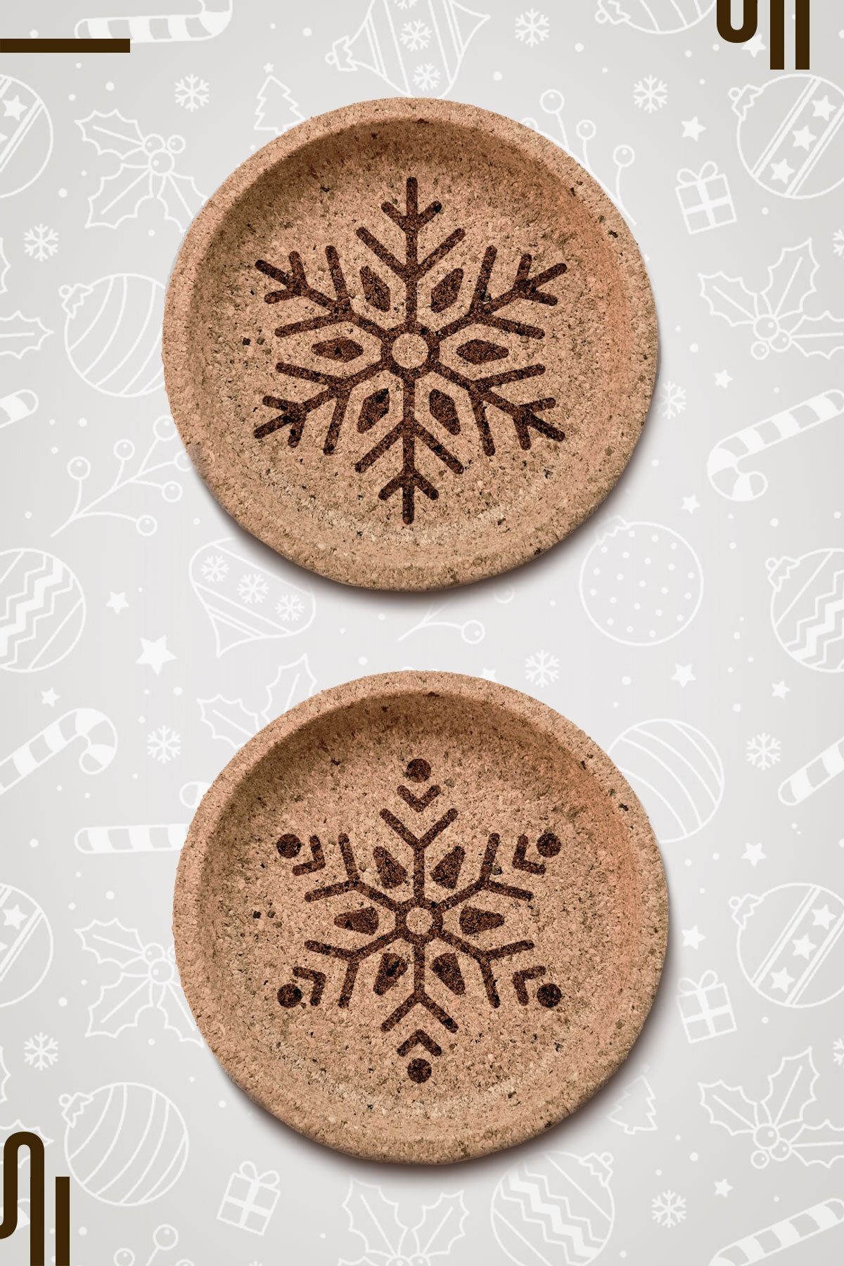 Snowflakes Tasarım Mantar Bardak Altığılı - 2 Adet (10cm) 