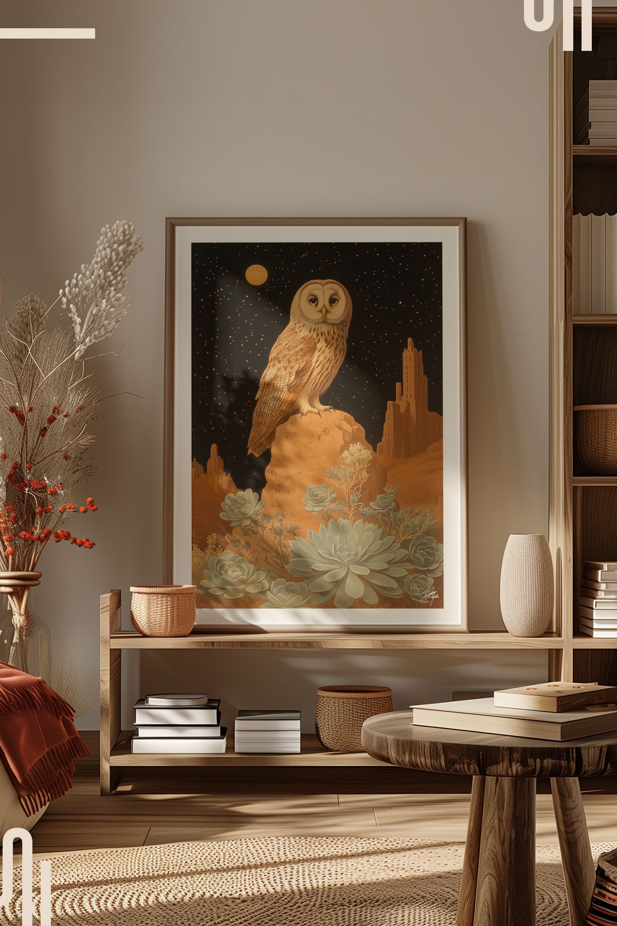 Desert Owl Art Poster - Çerçevesiz