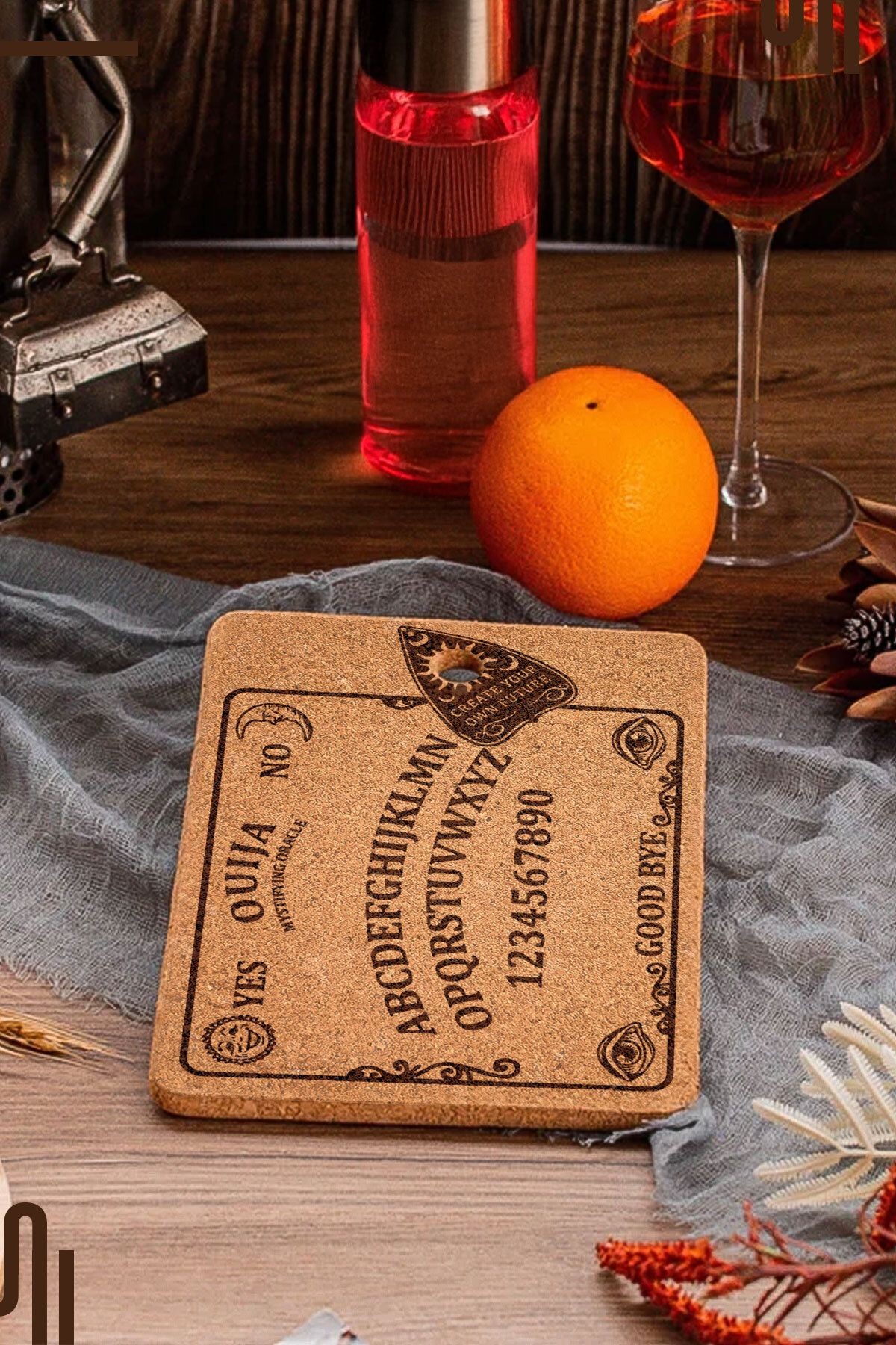 Ouija Board Tasarımlı Mantar Nihale, Tava ve Tencere Altlığı