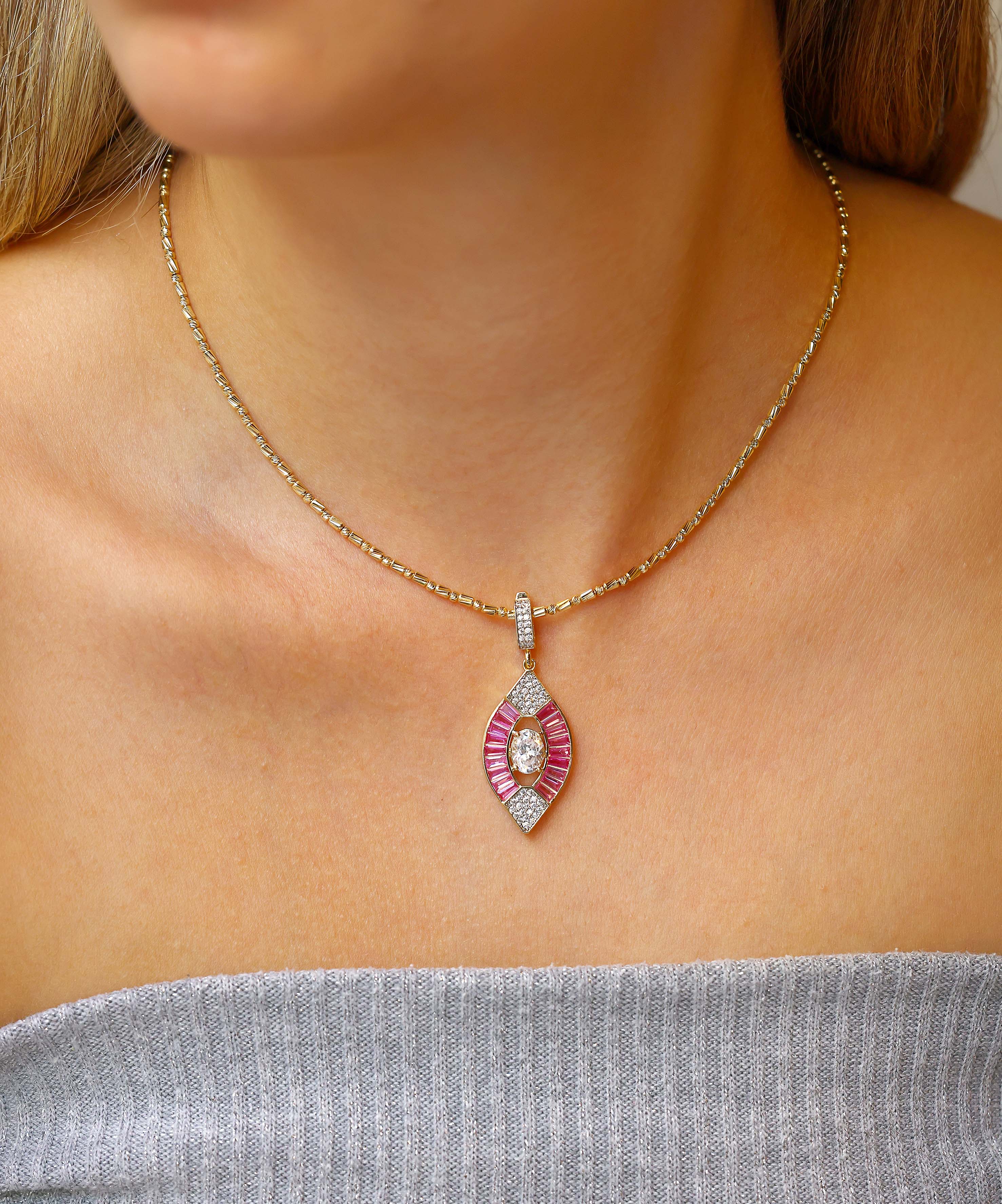 Altın Pembe Taşlı Kolye Ucu