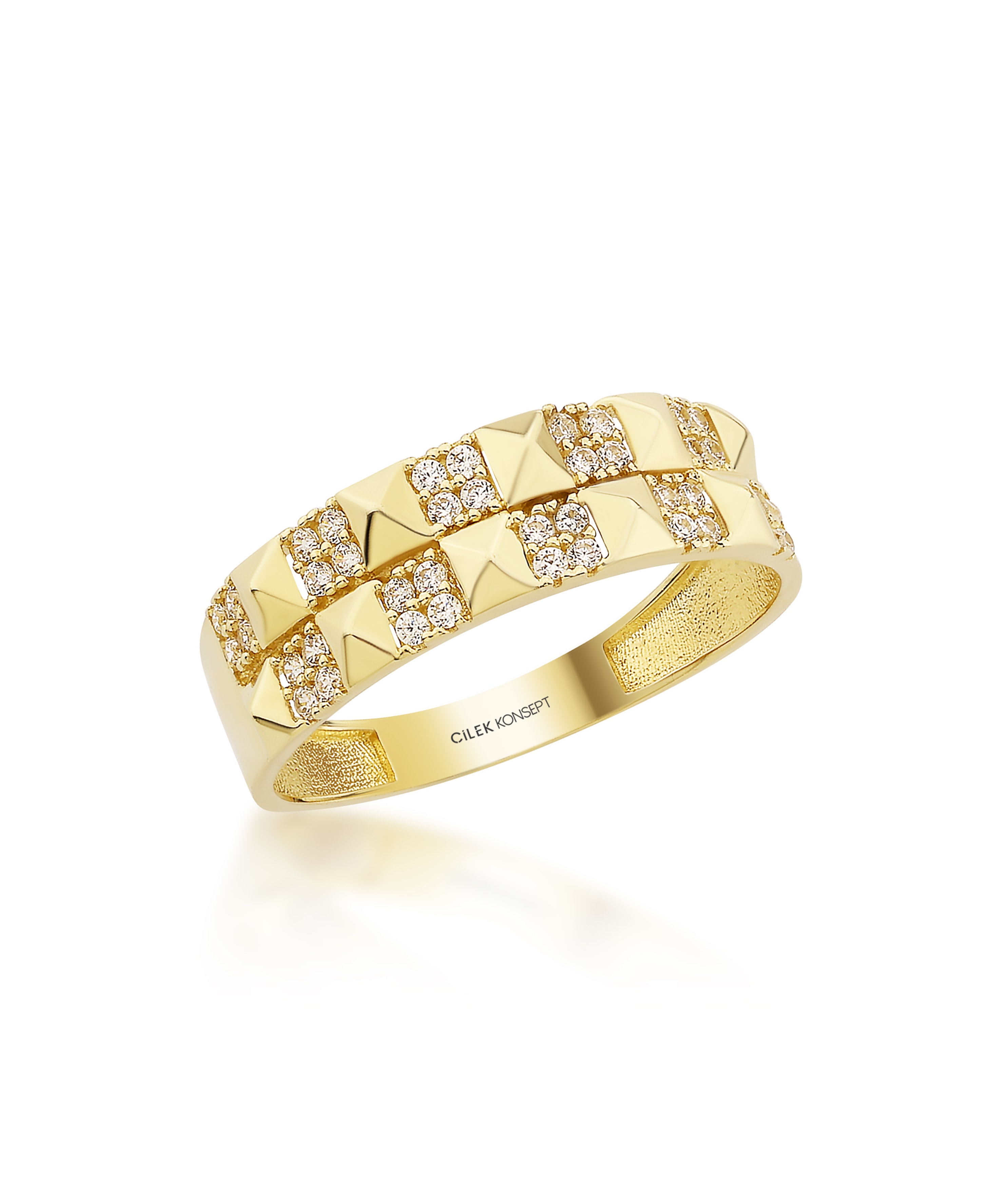 Altın Taşlı Kare Yüzük