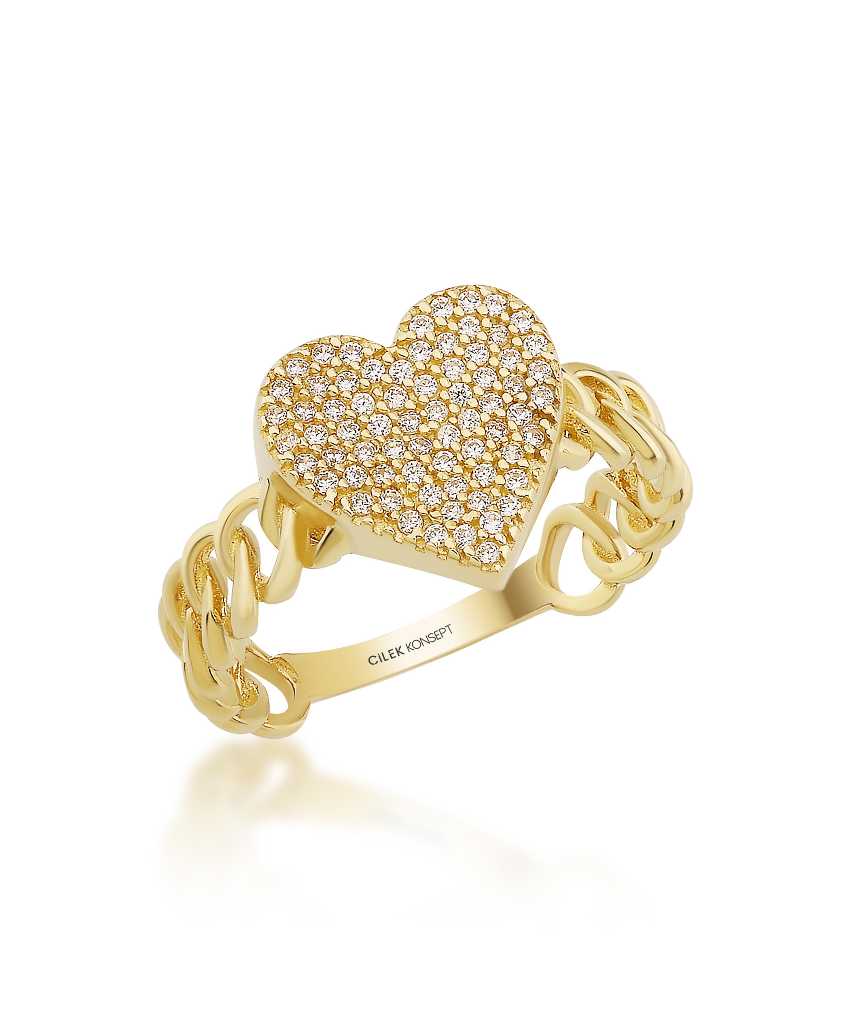 Altın Taşlı Kalp Yüzük