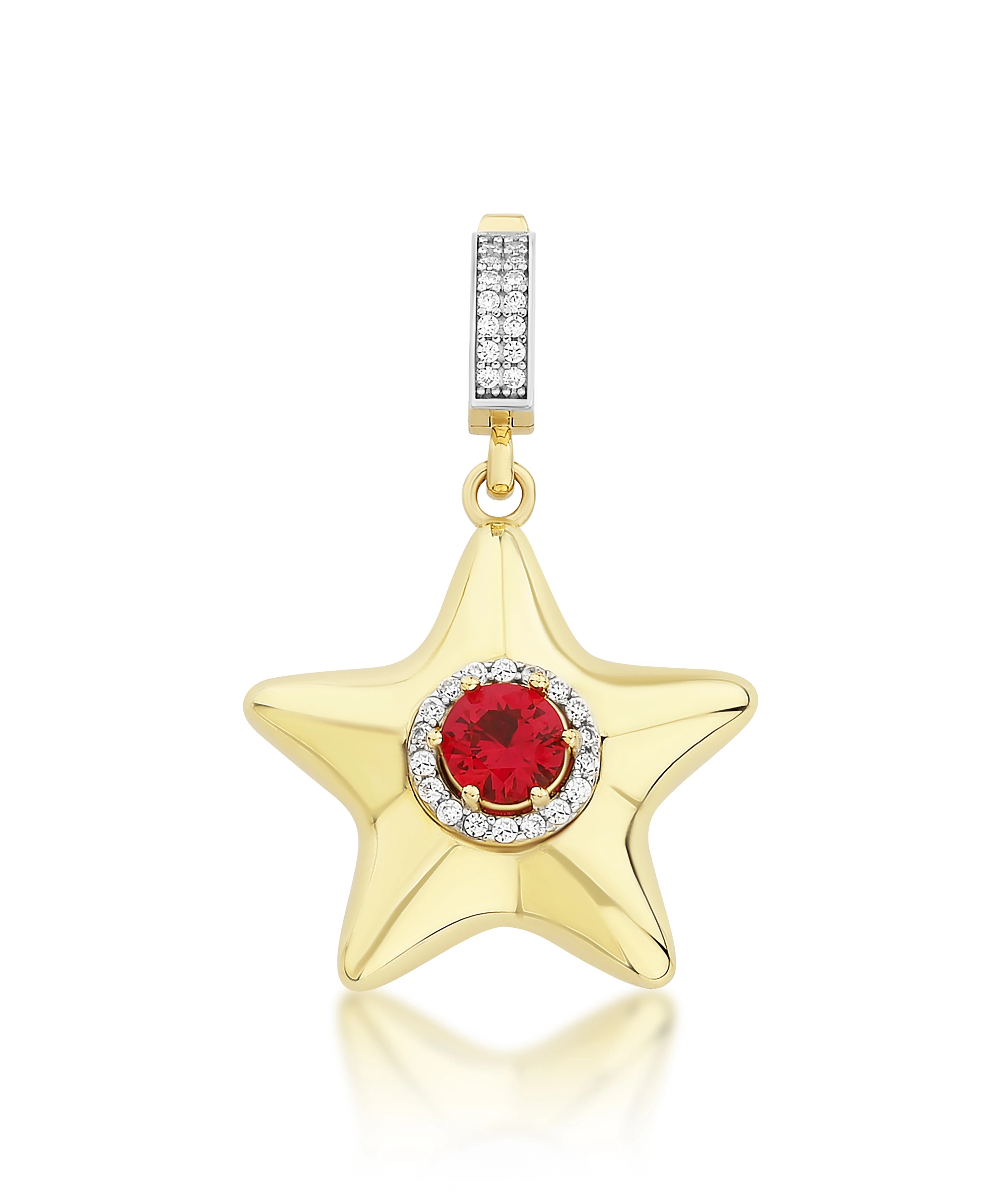 Altın Kırmızı Taşlı Yıldız Kolye Ucu