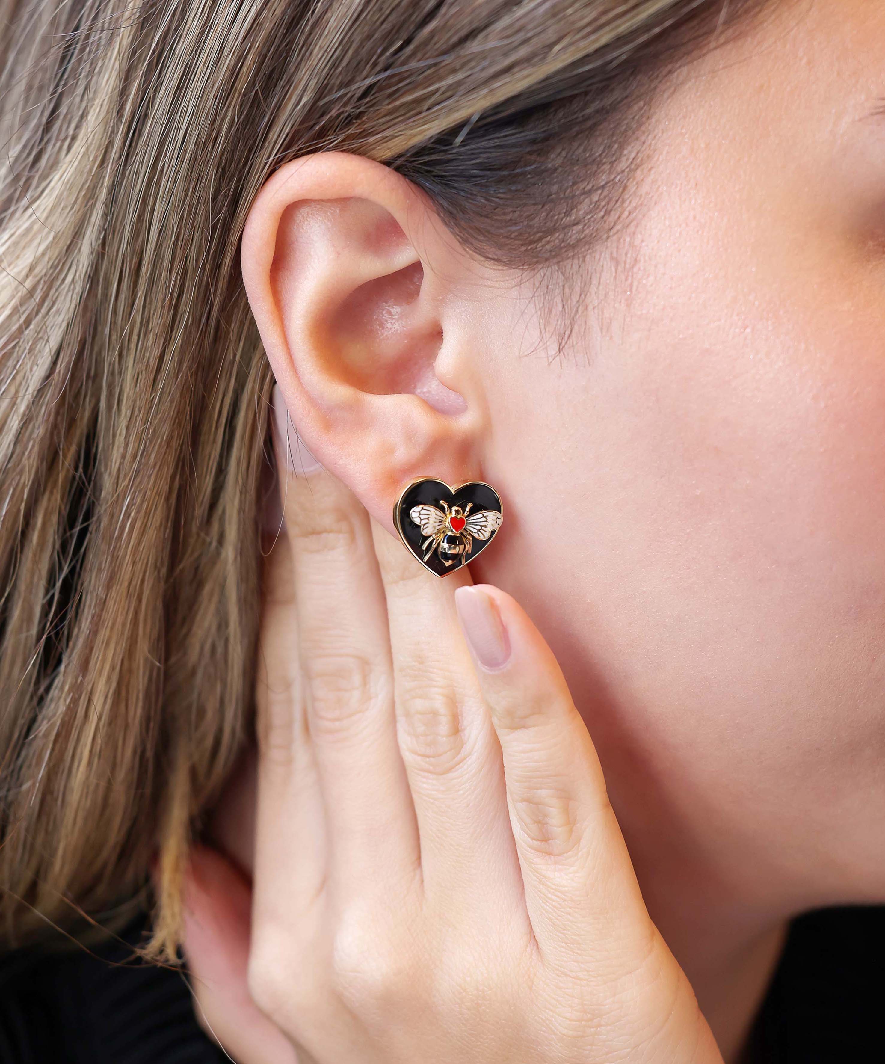 Bee Mine Altın Siyah Kalp Küpe