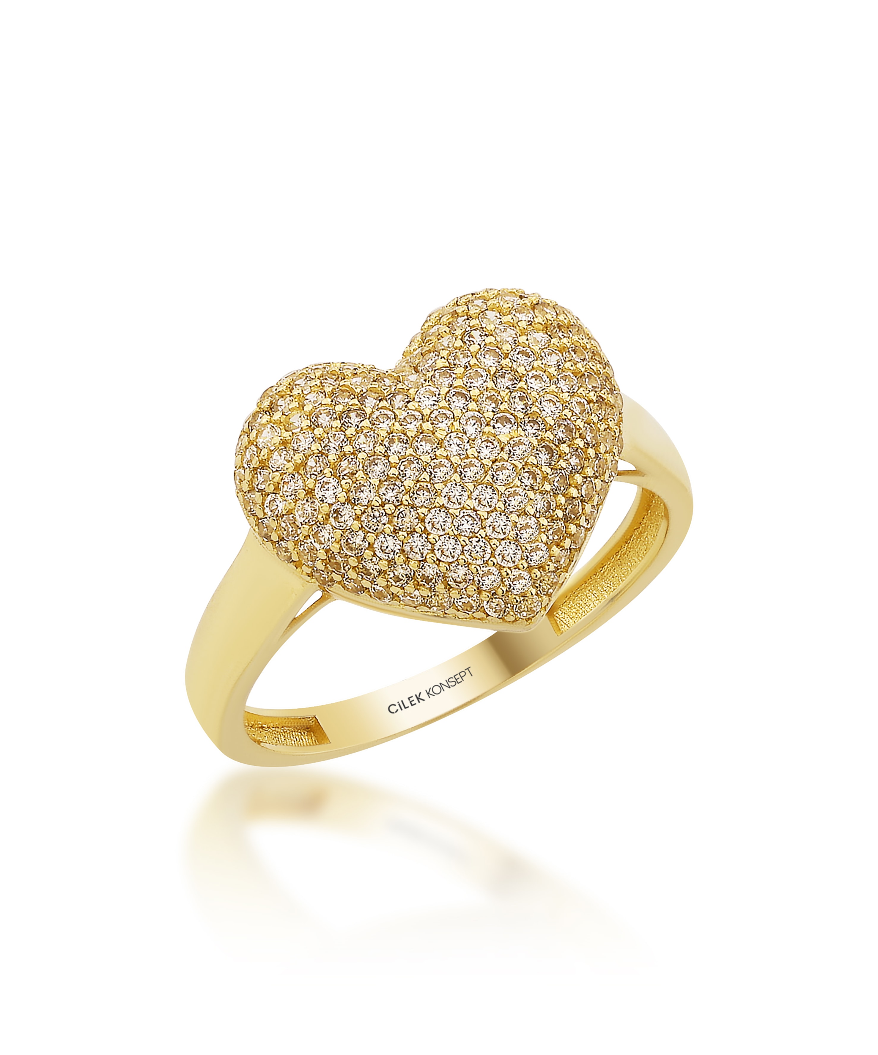 Altın Taşlı Kalp Yüzük