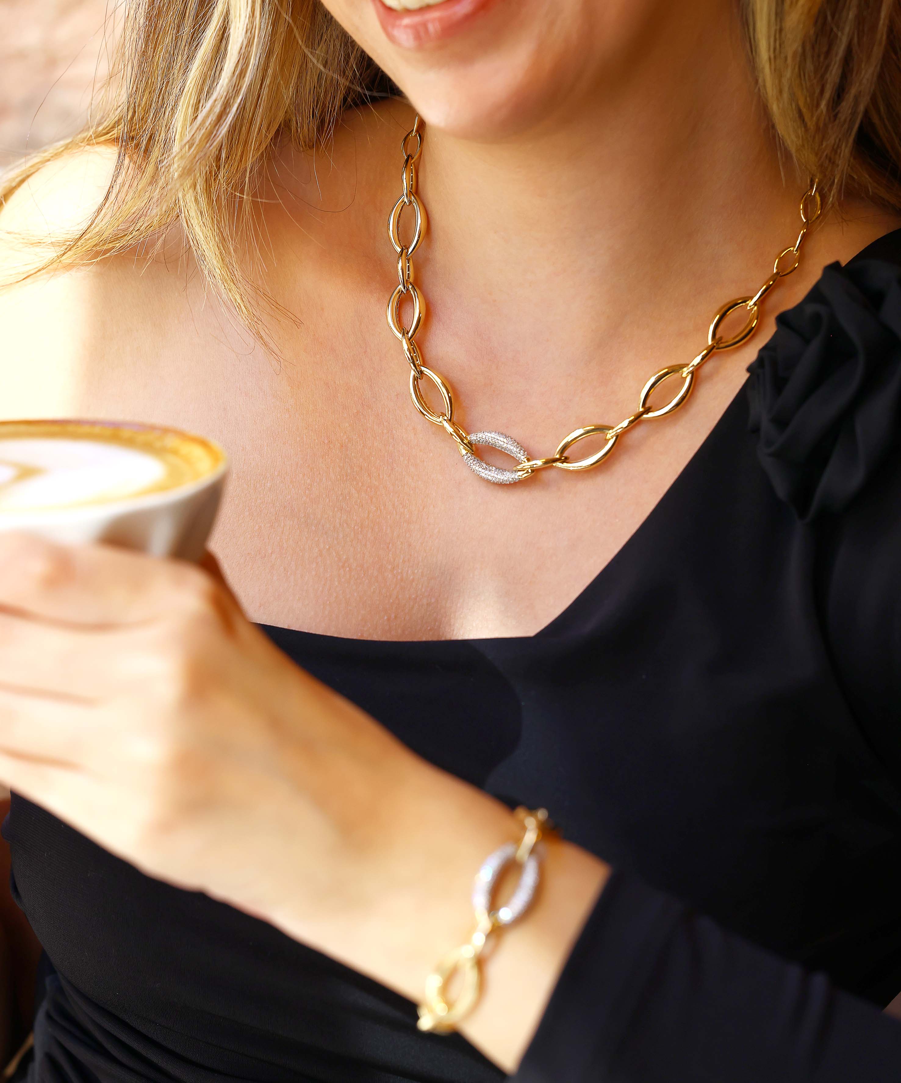 Altın Taşlı Zincir Kolye