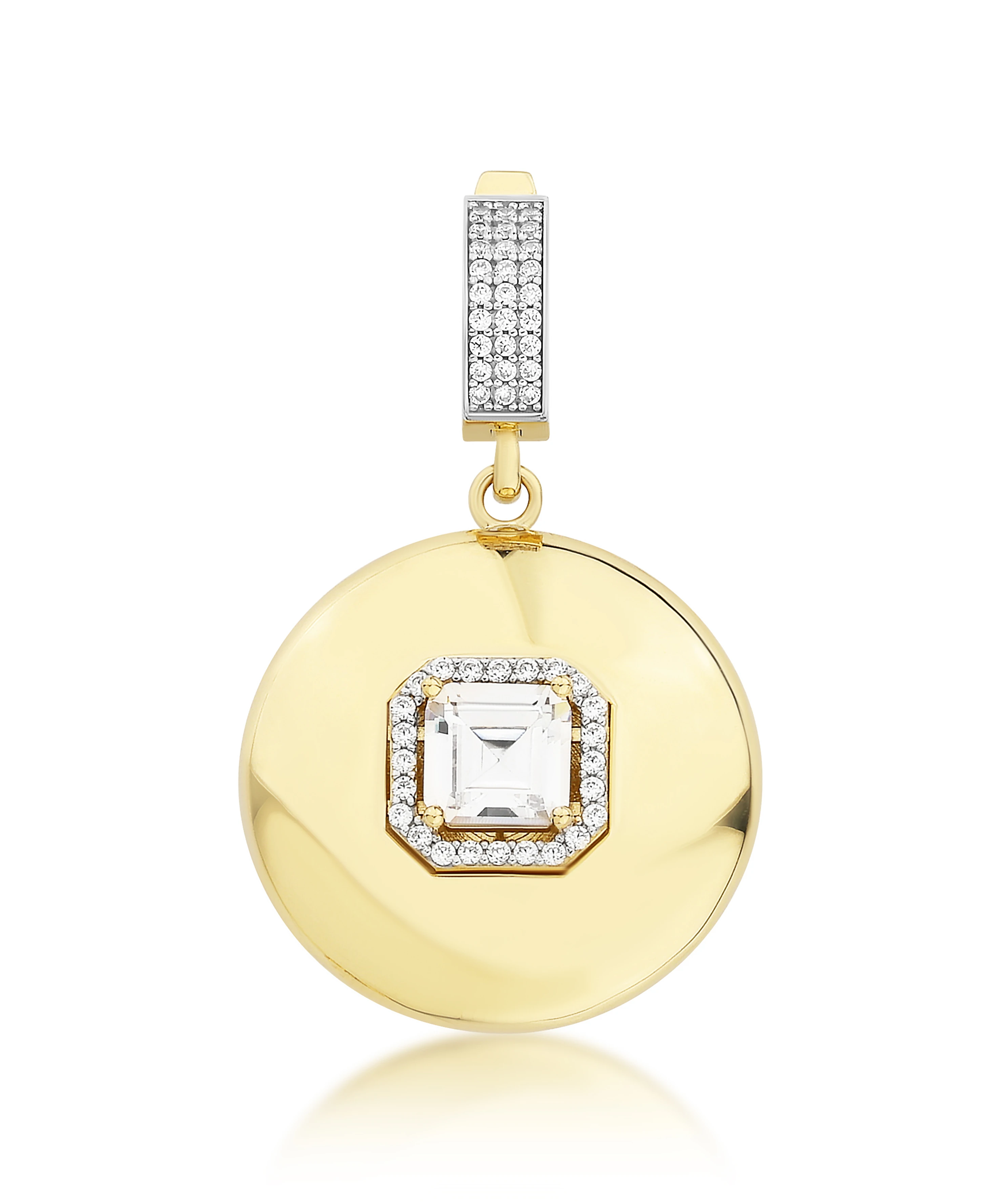 Altın Beyaz Taşlı Yuvarlak Kolye Ucu