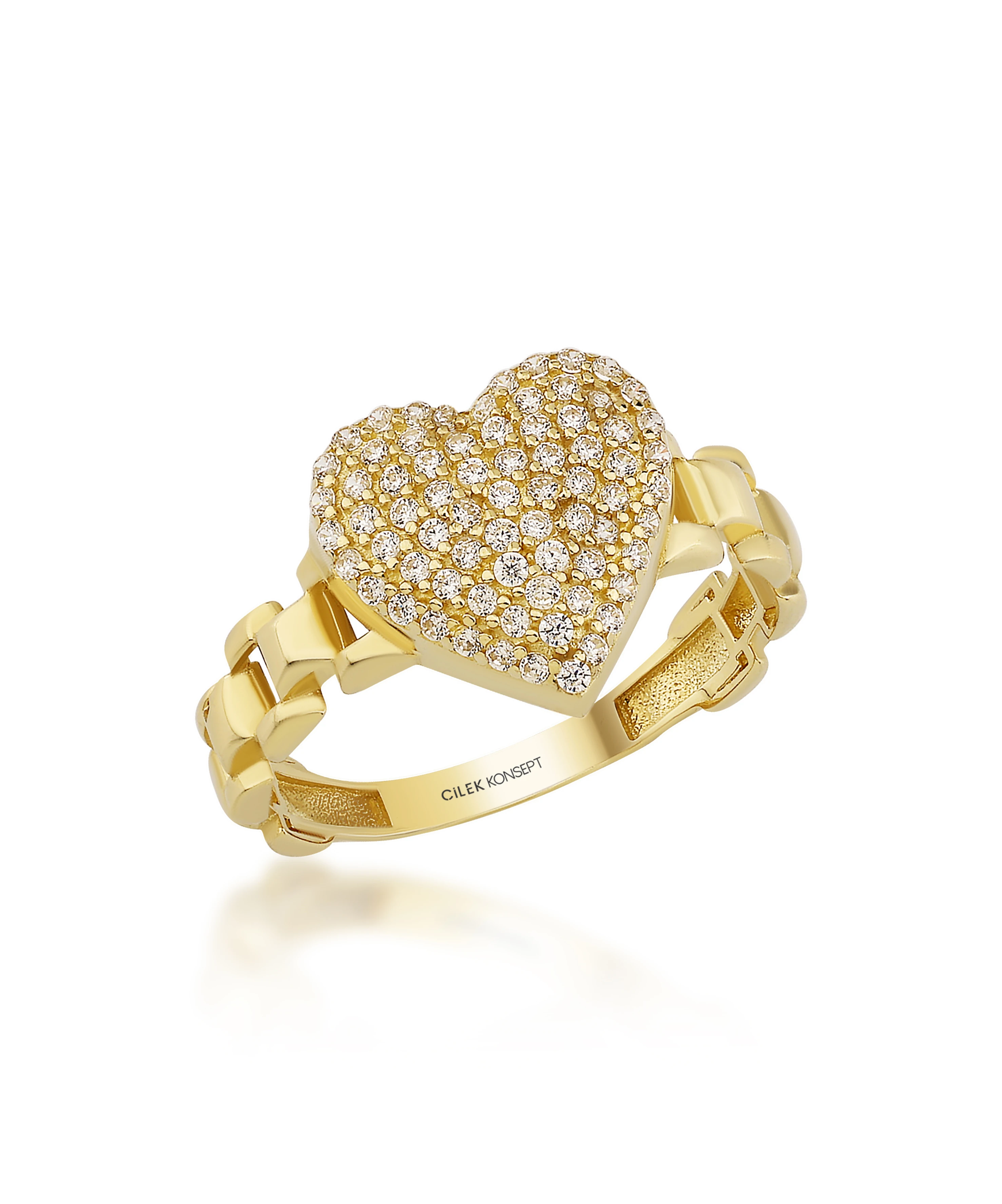 Altın Taşlı Kalp Yüzük