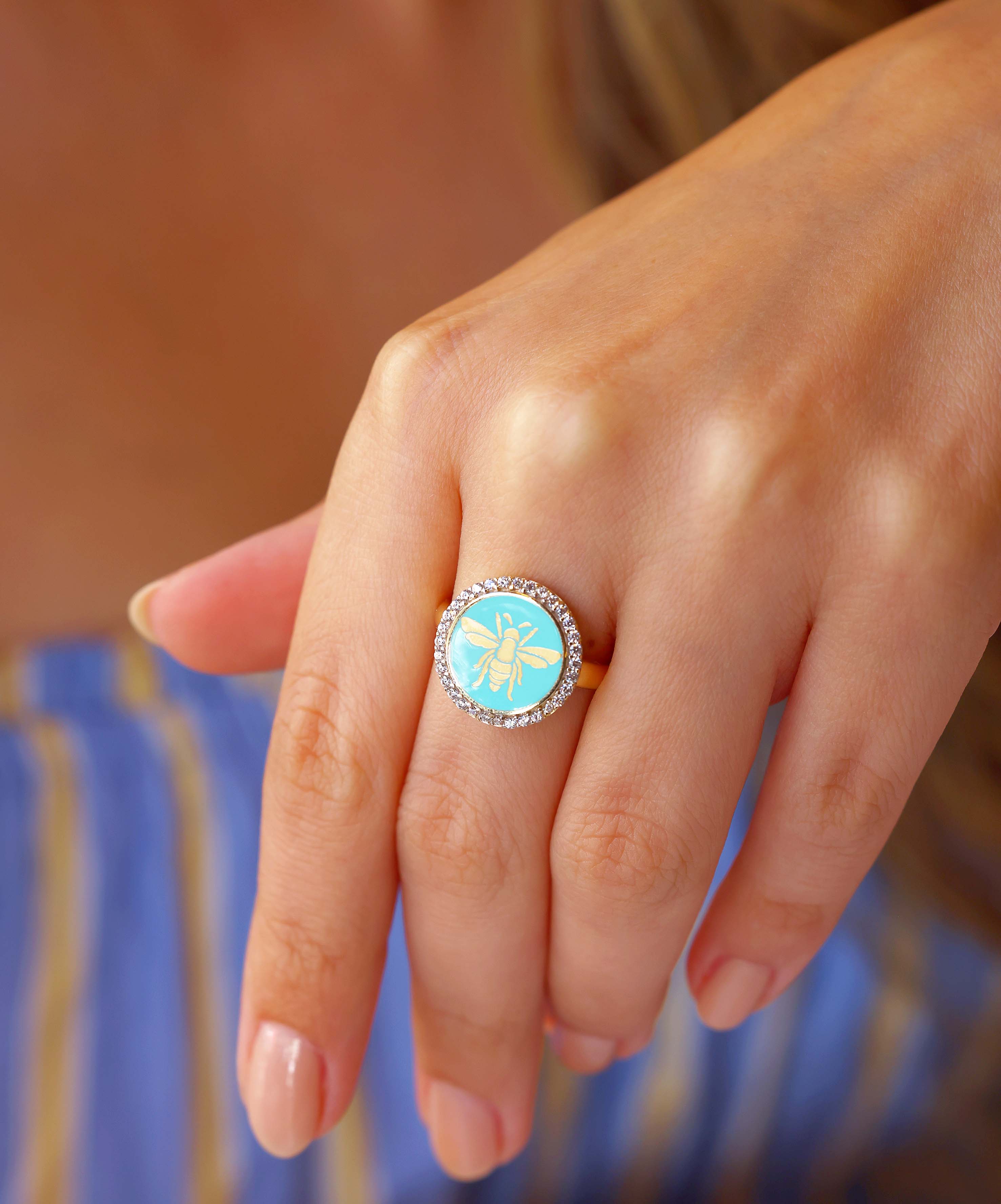 Bee Mine Altın Arı Turkuaz Mineli Yüzük