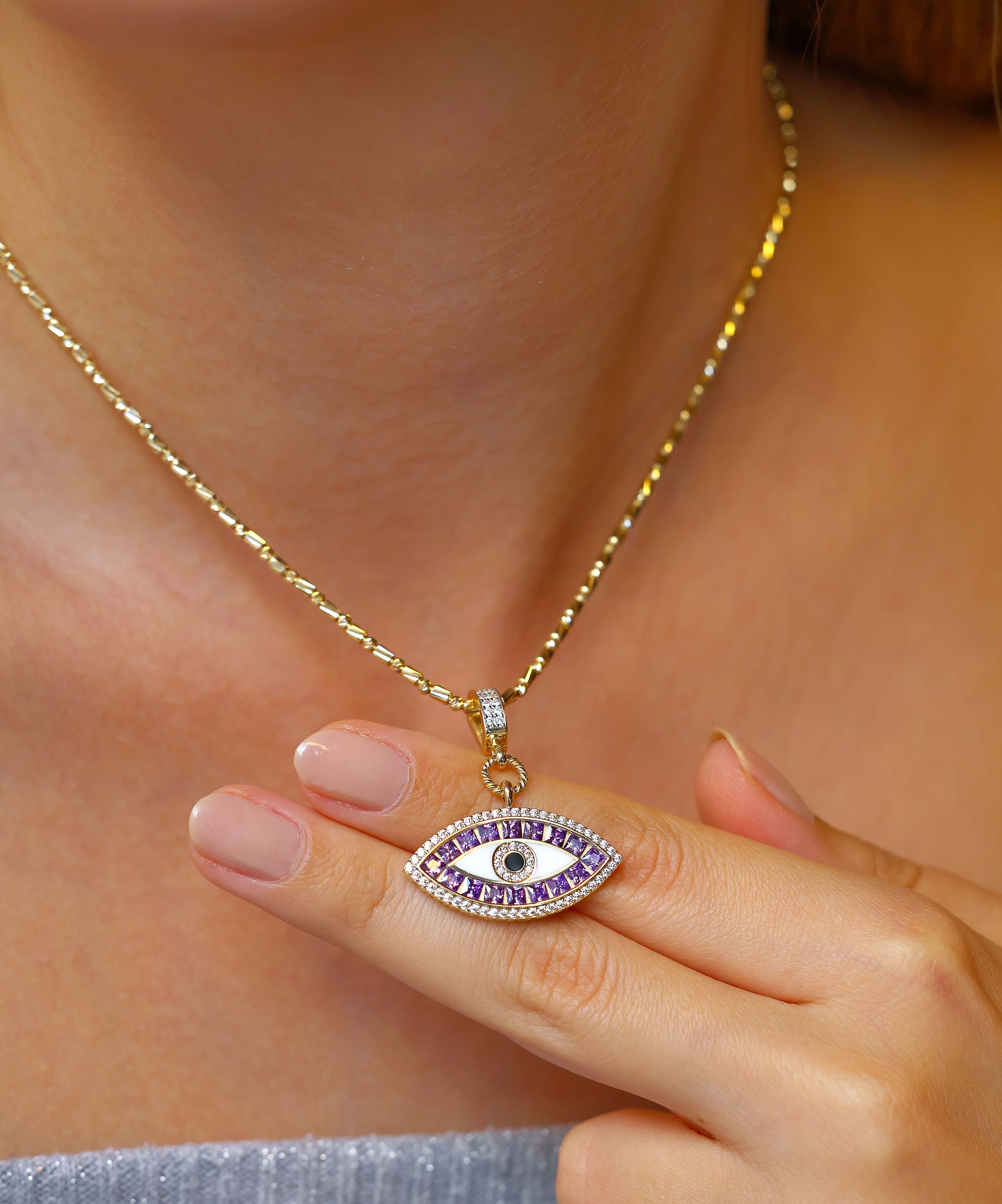 Altın Mor Taşlı Göz Kolye Ucu