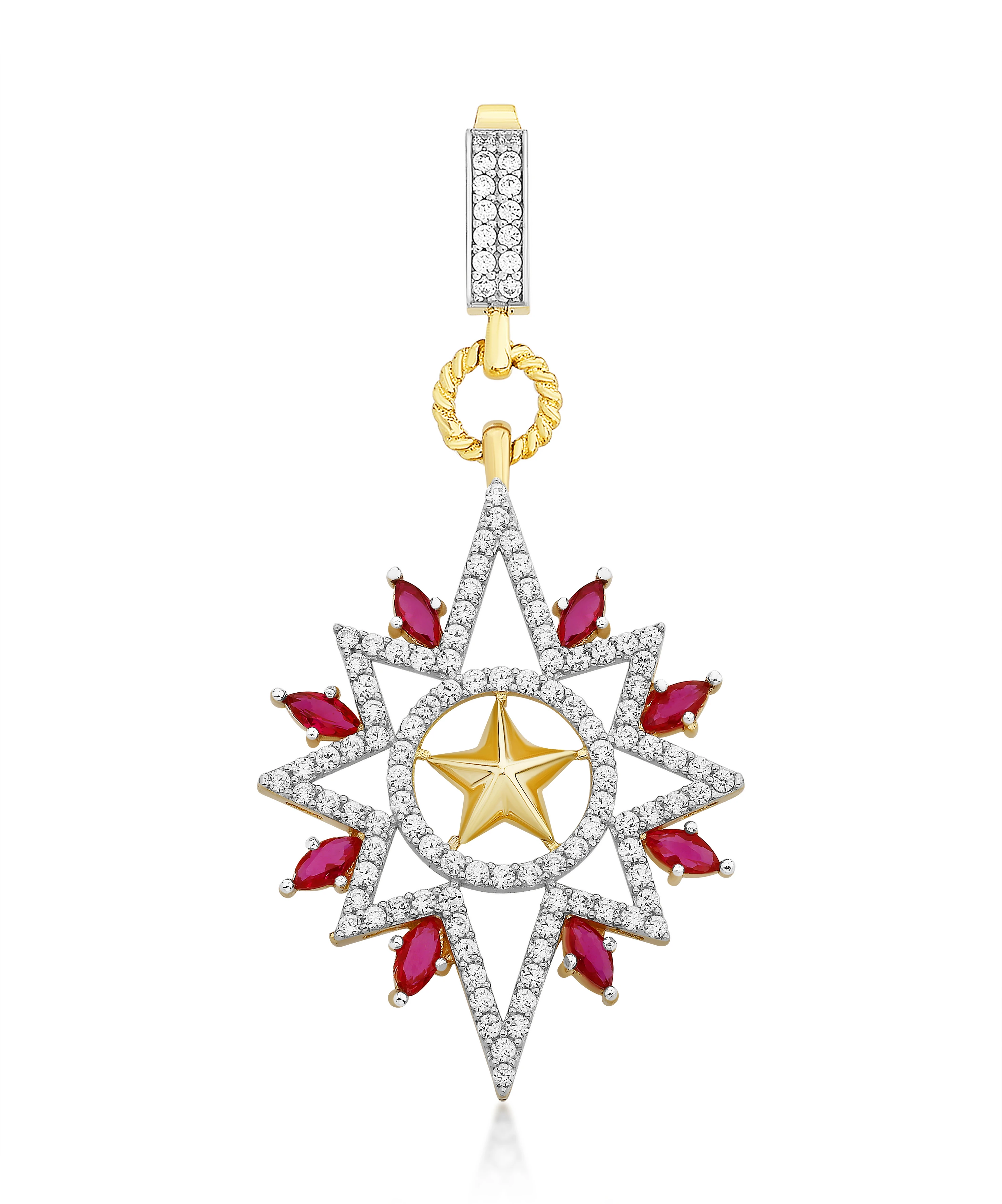 Renkli Taşlı Kuzey Yıldızı Altın Kolye Ucu