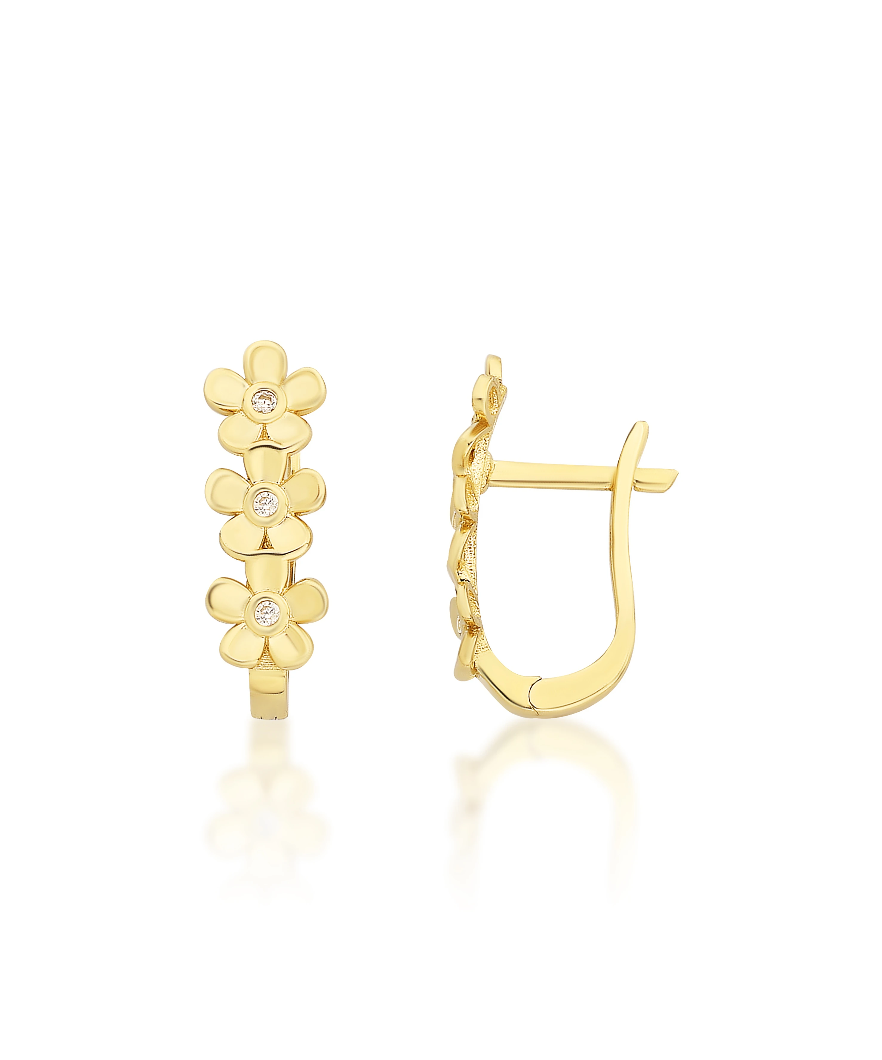 Altın Üç Sıralı Çiçek Küpe