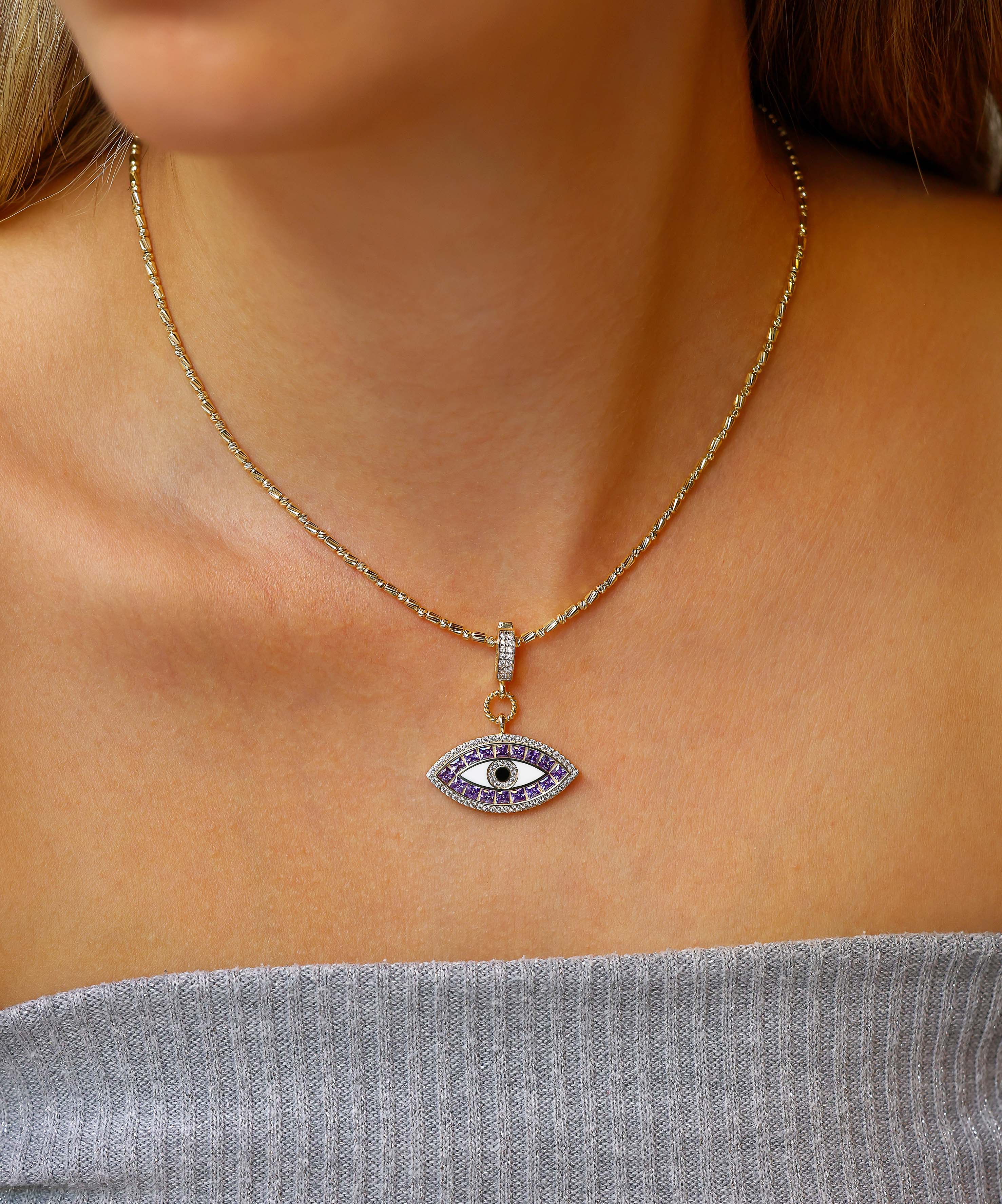 Altın Mor Taşlı Göz Kolye Ucu