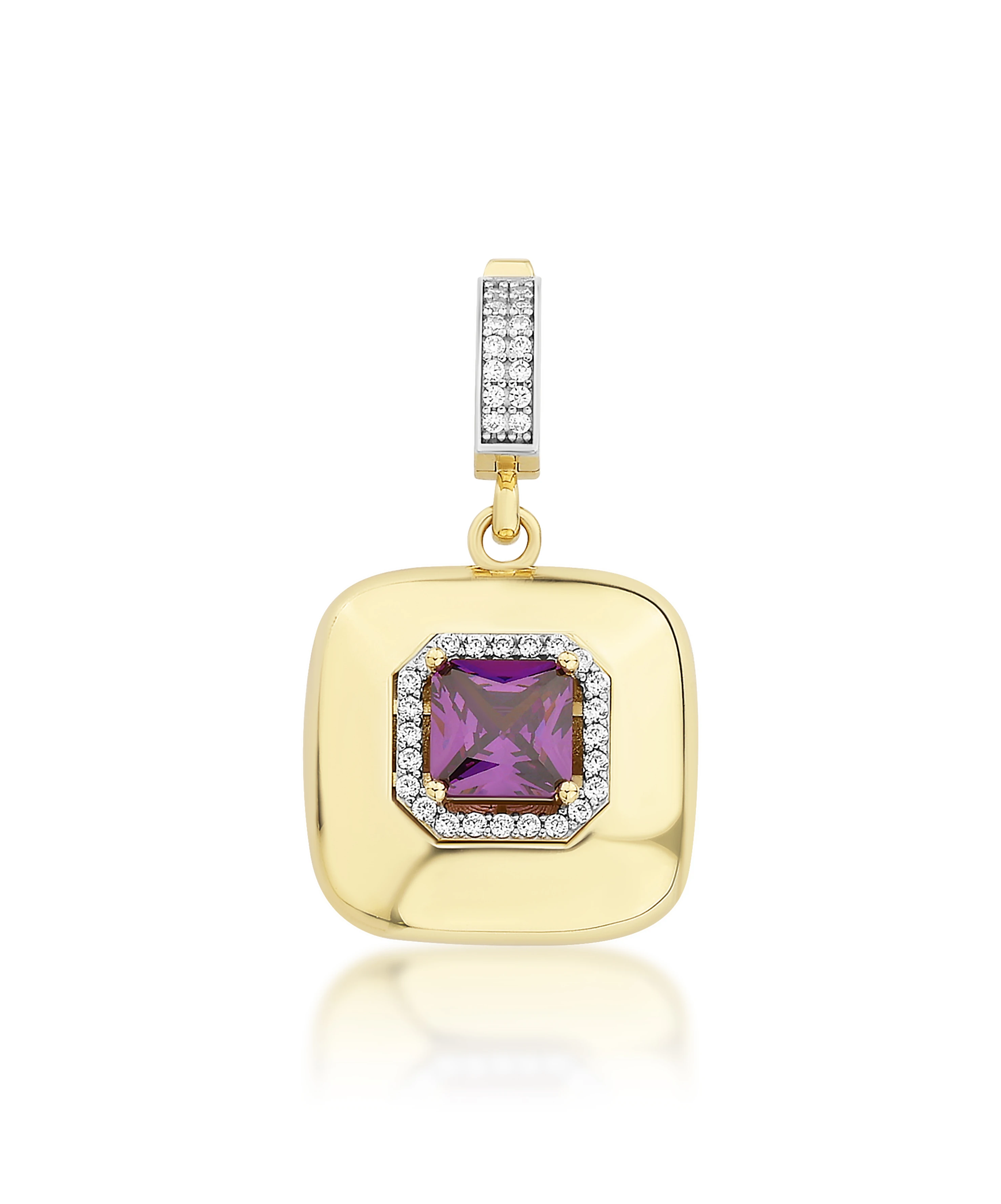 Altın Mor Taşlı Kare Kolye Ucu