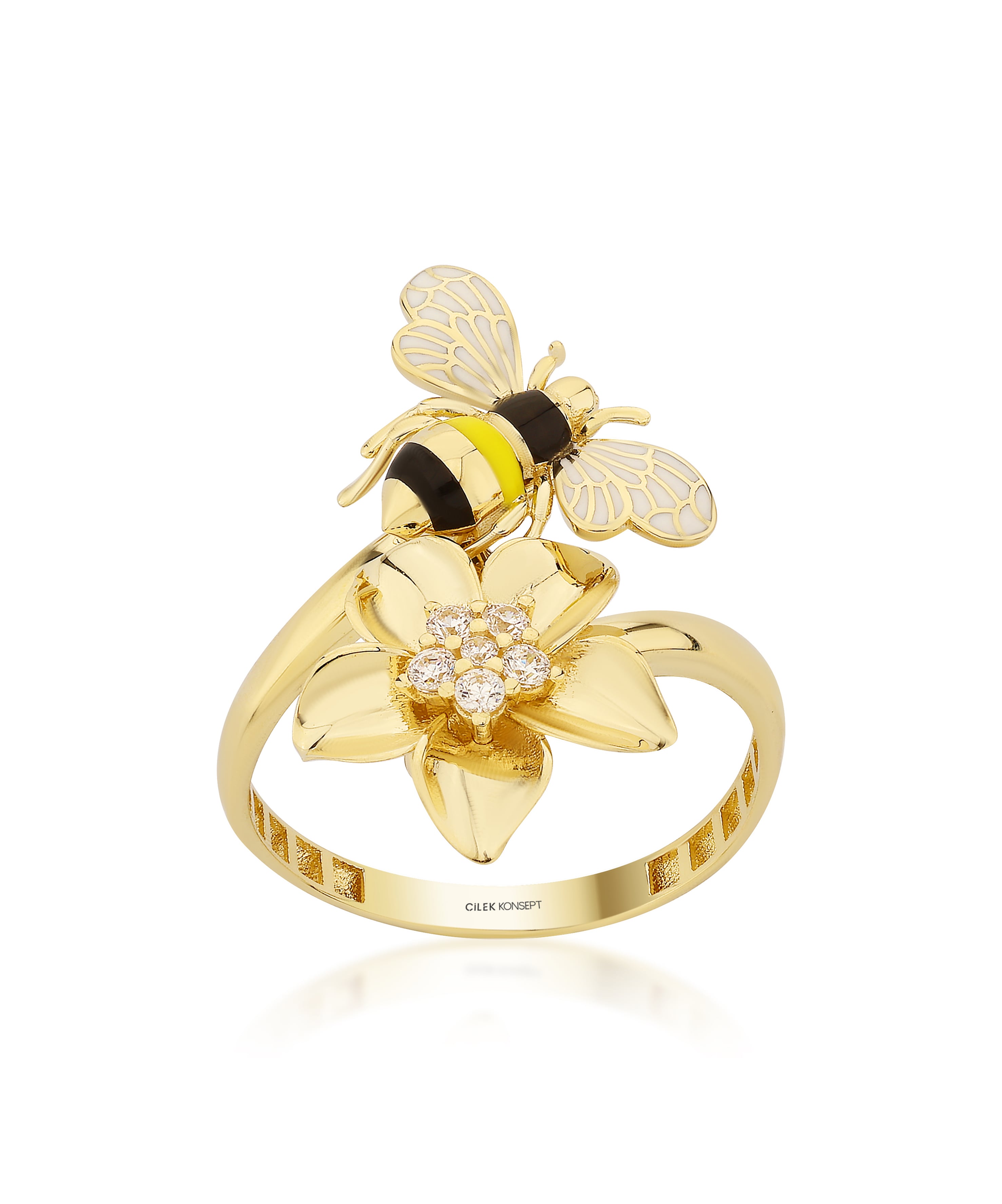 Bee Mine Altın Arı Çiçek Yüzük
