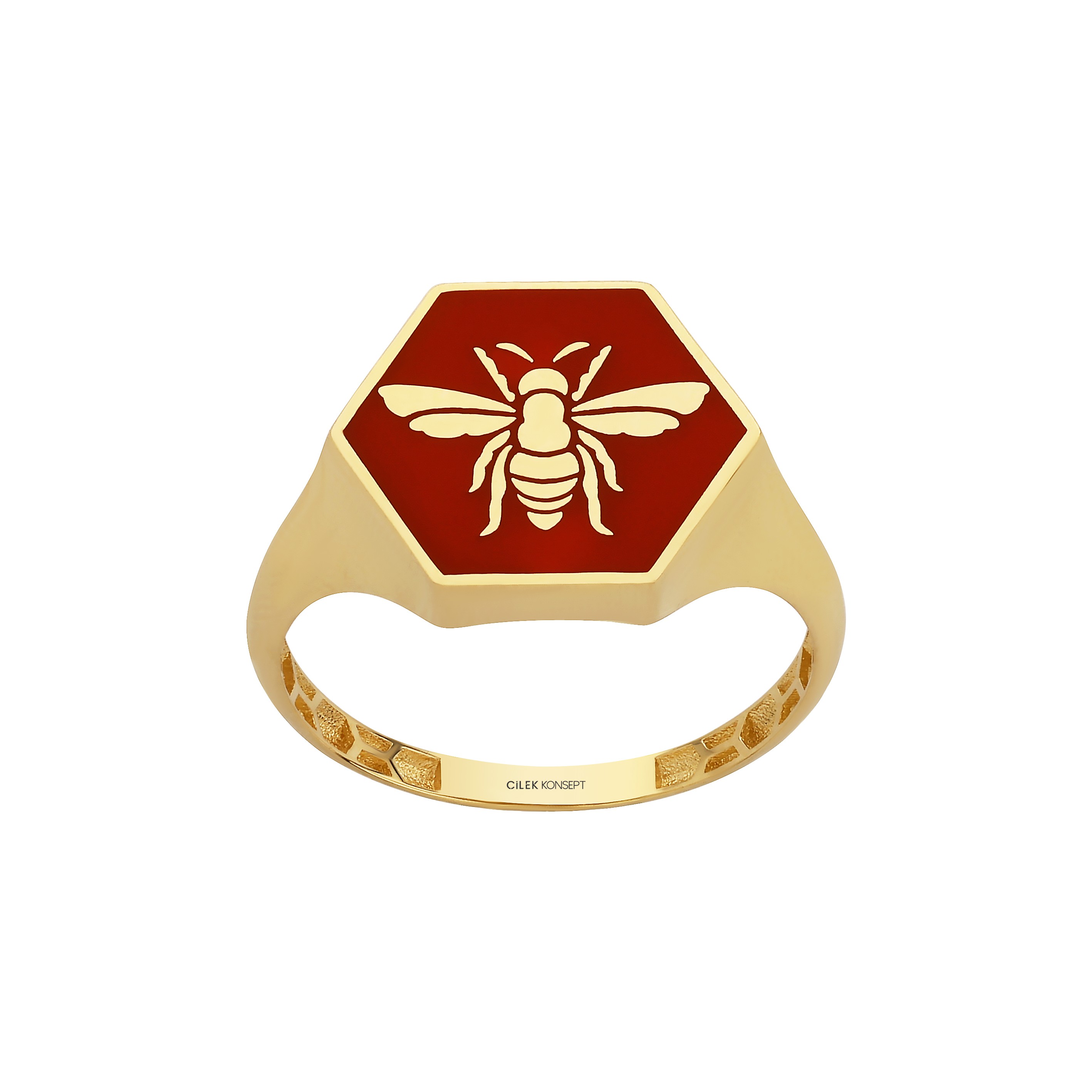 Bee Mine Altın Arı Bordo Mineli Yüzük