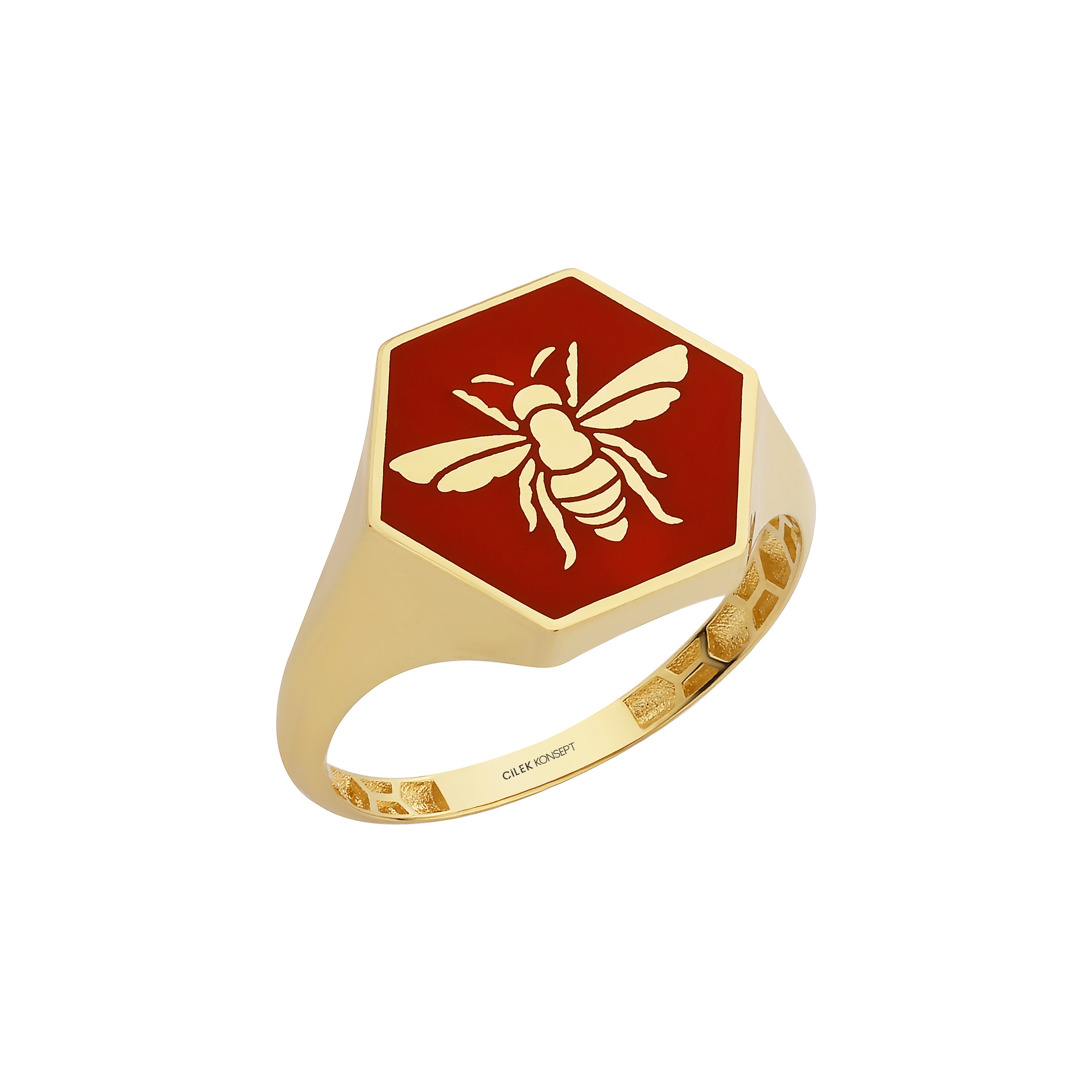 Bee Mine Altın Arı Bordo Mineli Yüzük