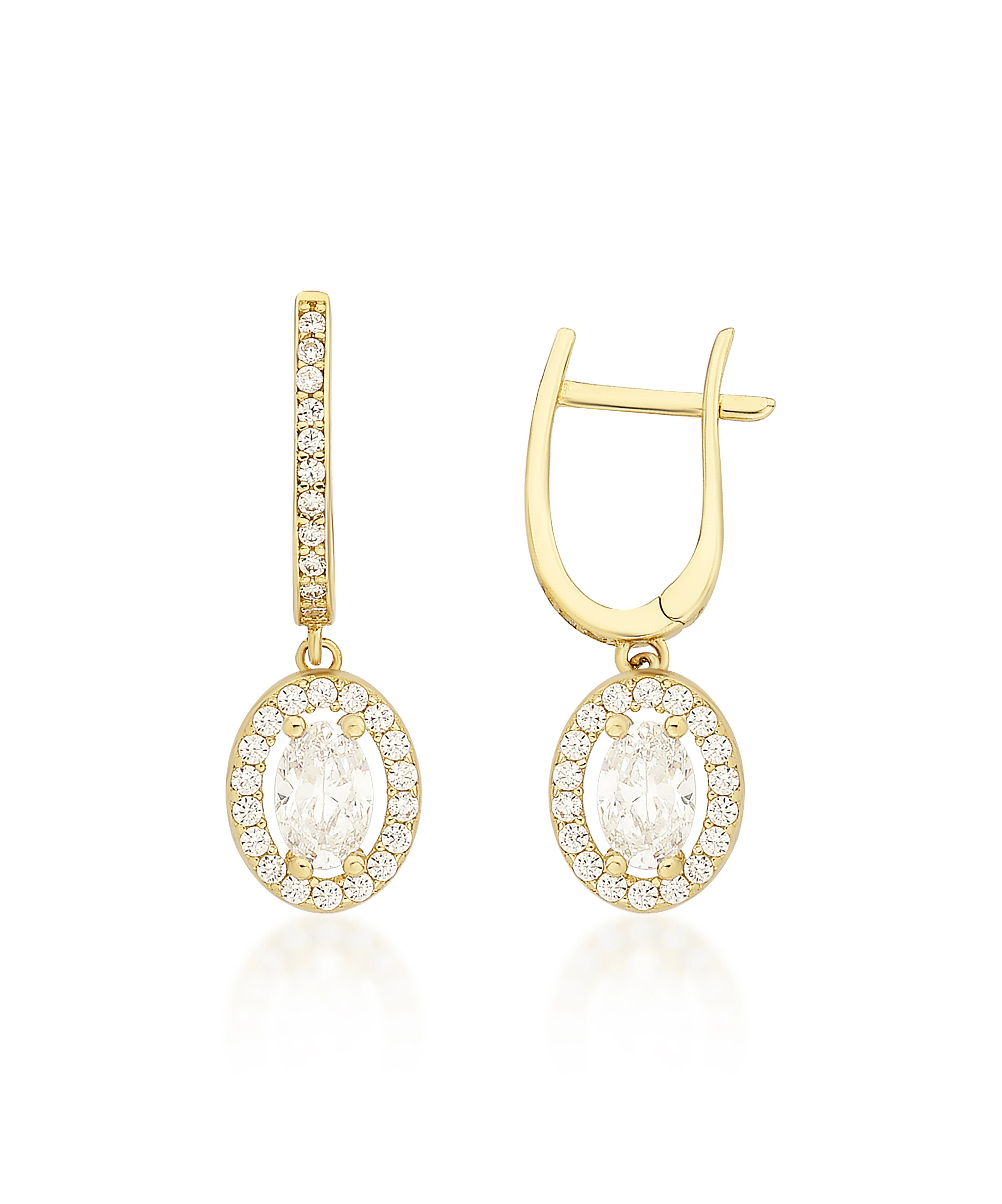 Altın Oval Taşlı Küpe