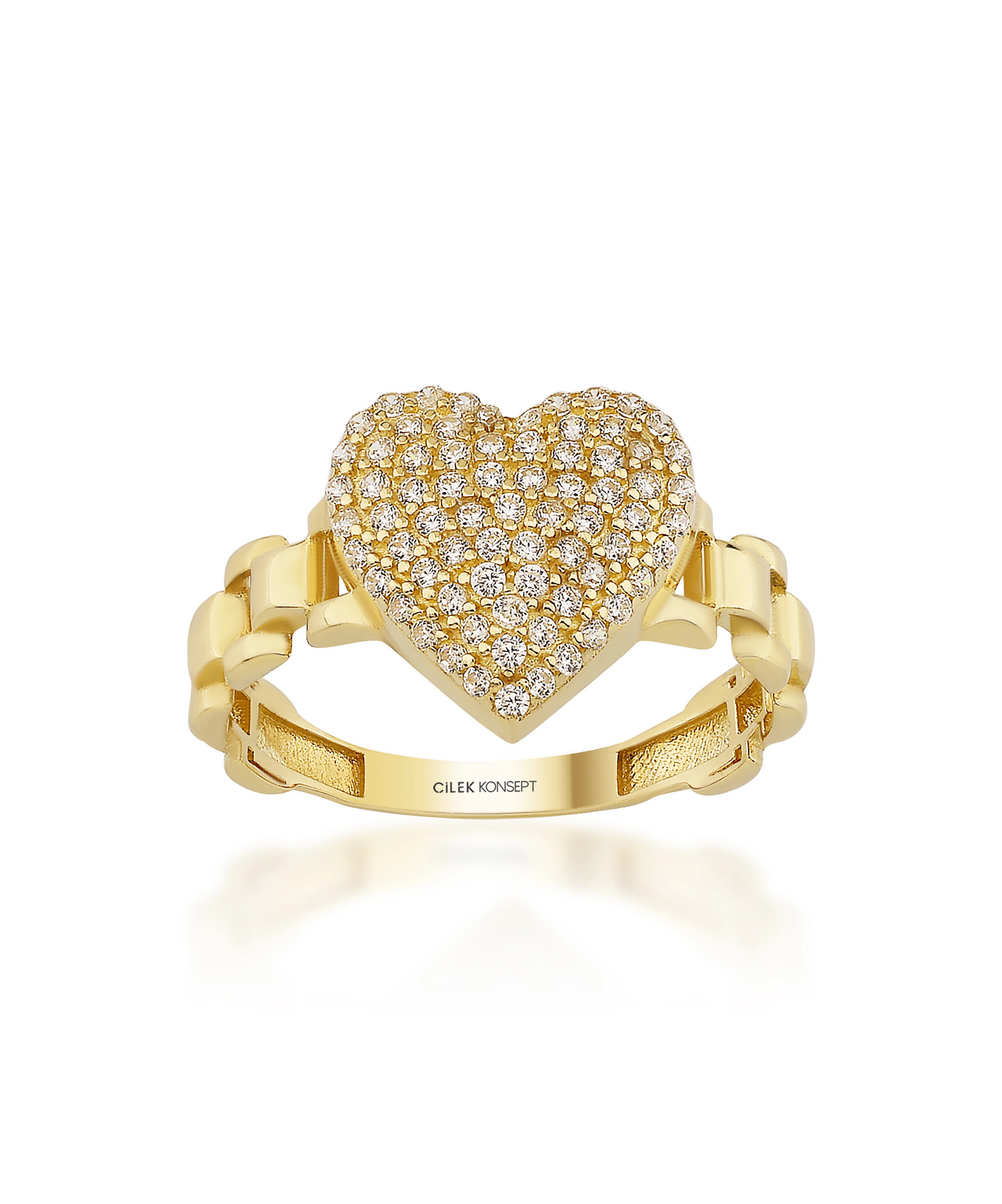 Altın Taşlı Kalp Yüzük