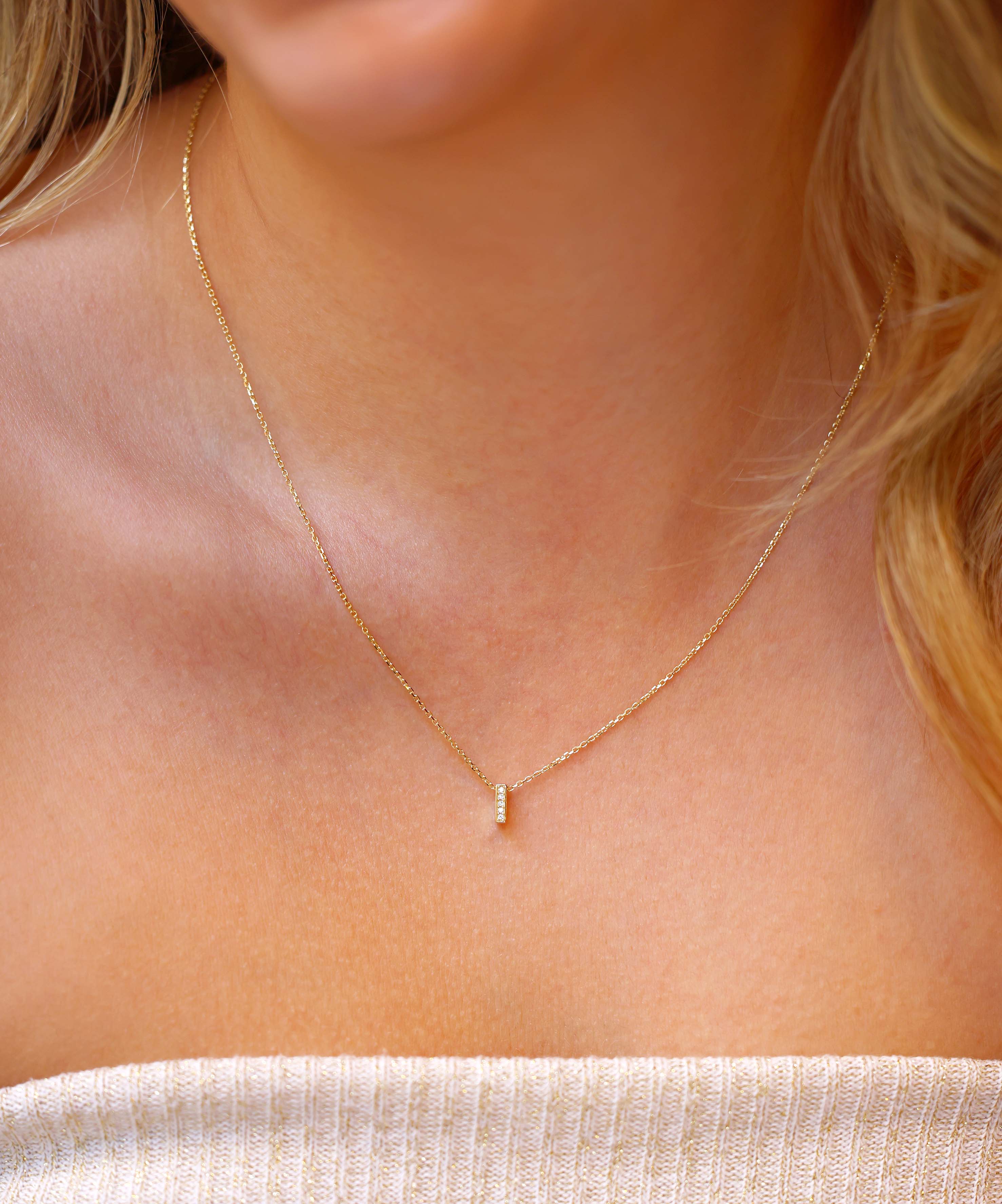 Altın Taşlı I Harf Kolye