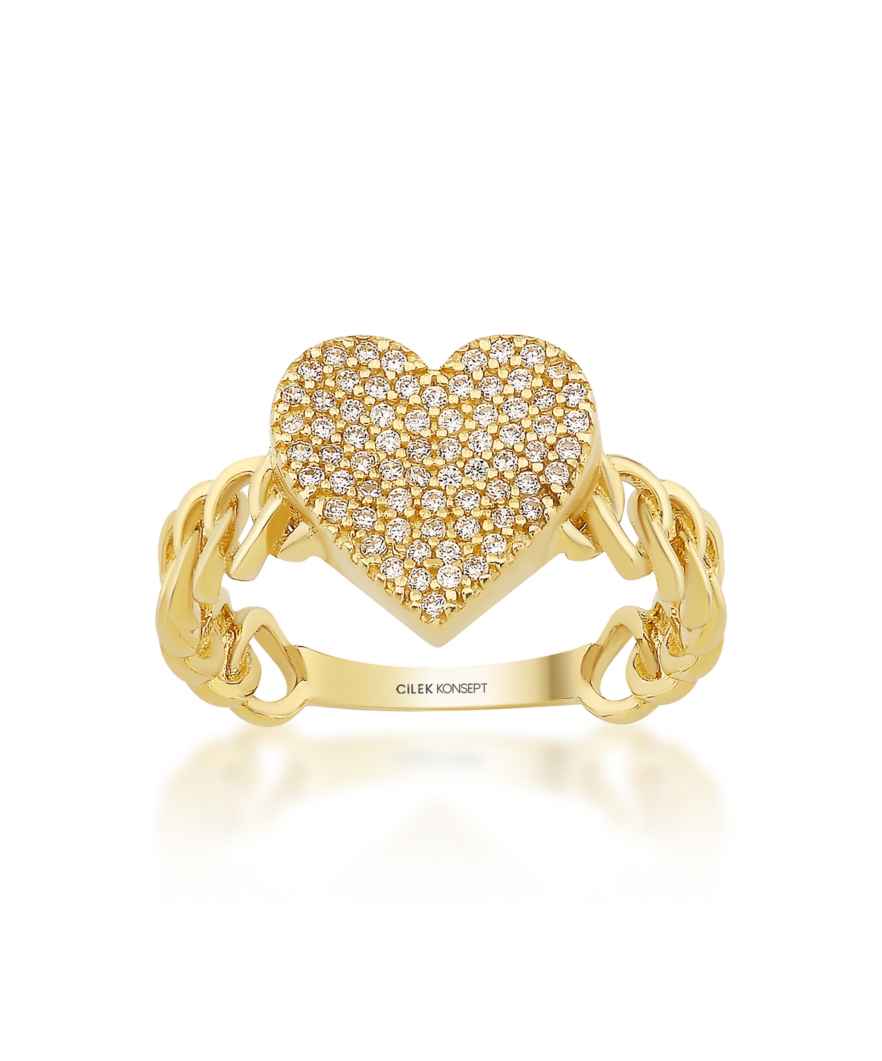 Altın Taşlı Kalp Yüzük