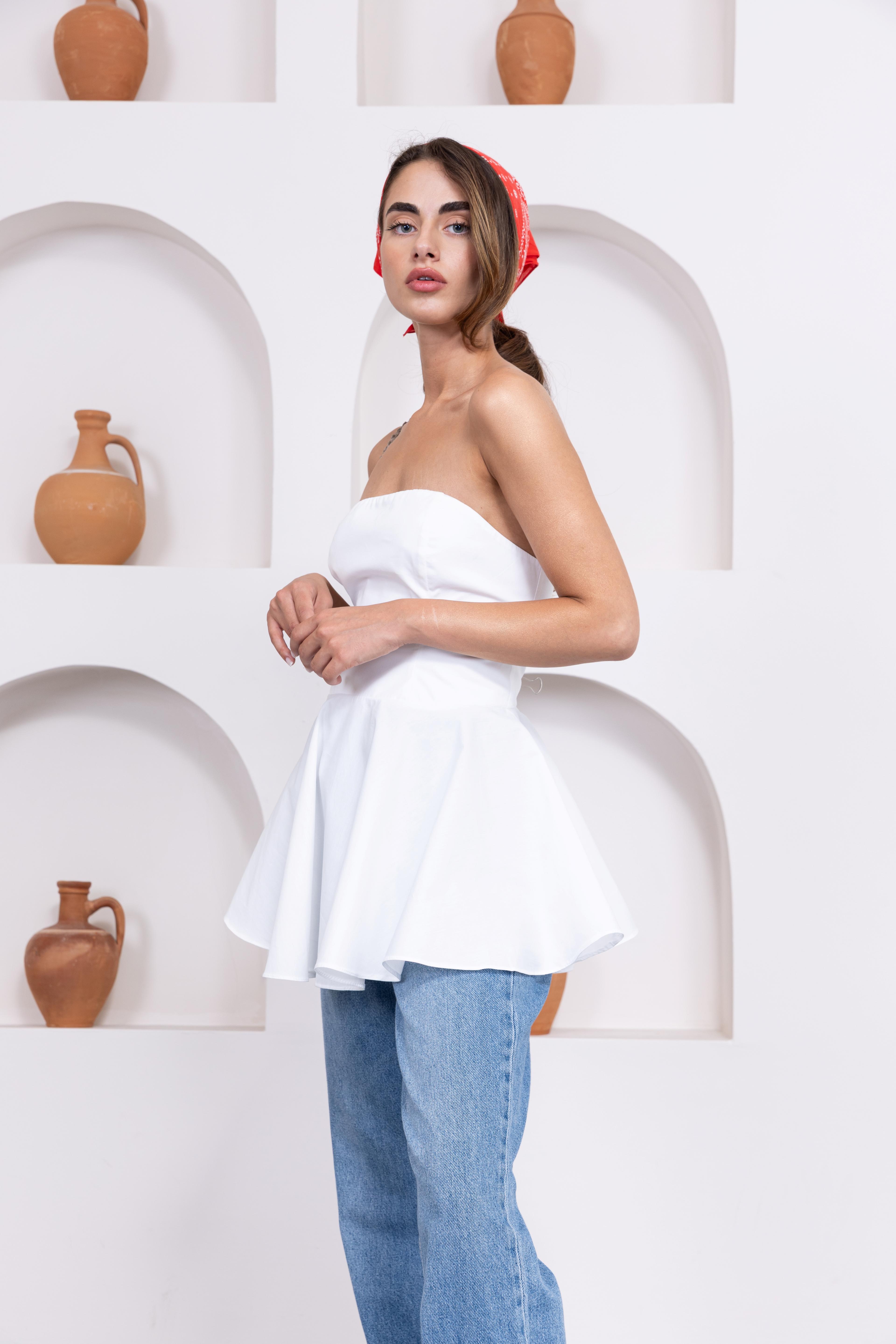 Poppy Peplum Straplez Bluz