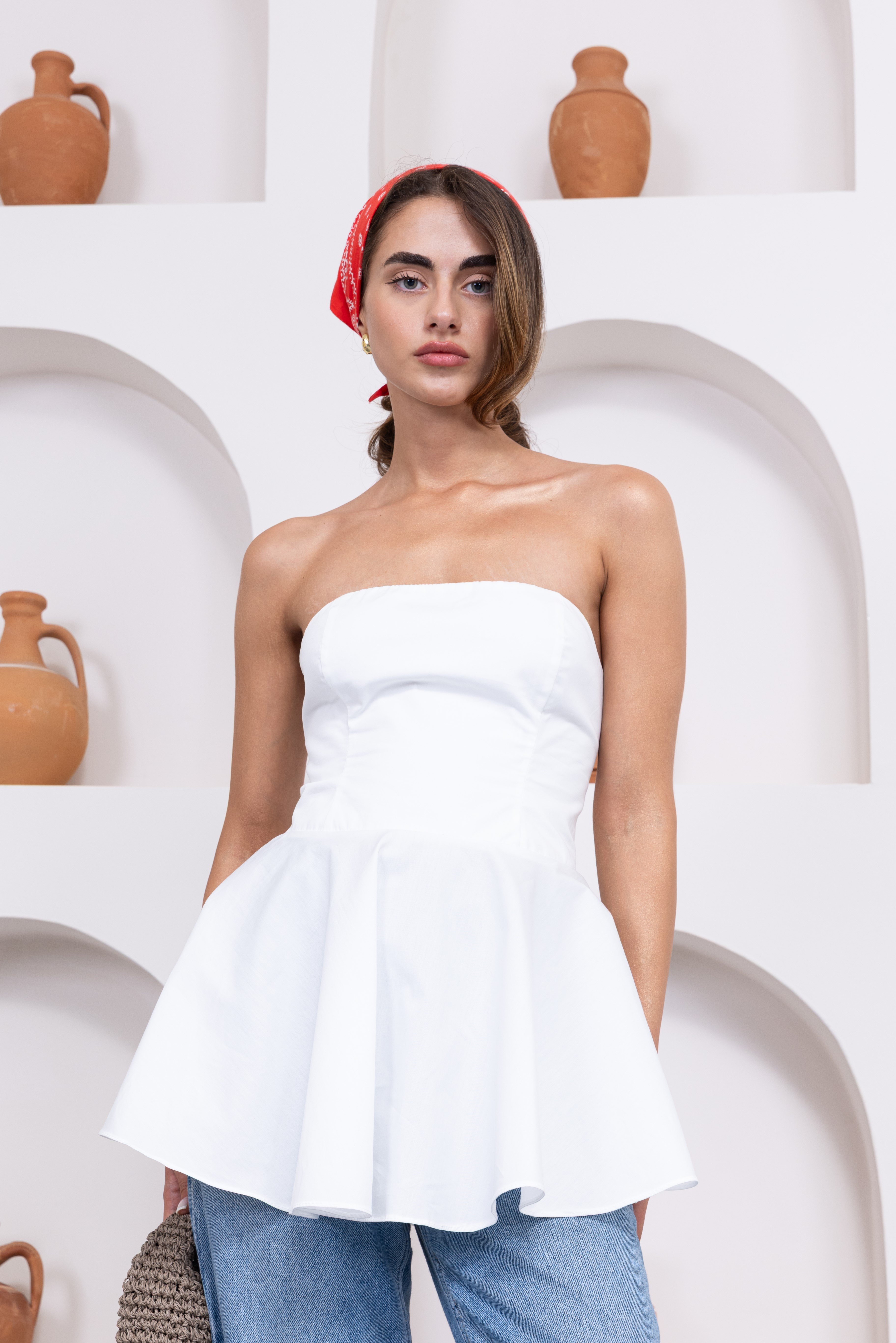 Poppy Peplum Straplez Bluz
