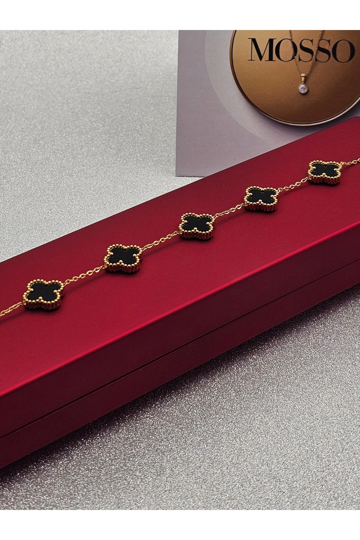 Yonca Model Siyah Çelik Bileklik  Gold Renk